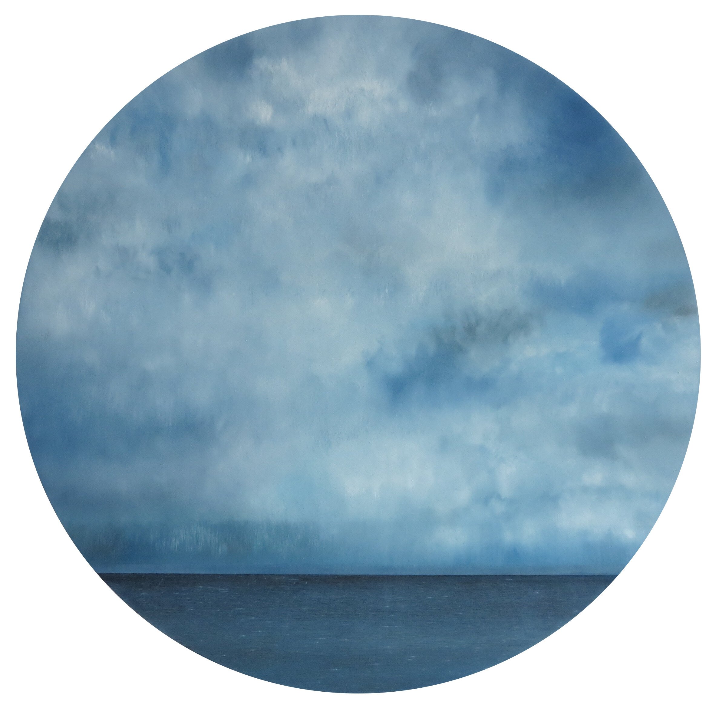 Dramatic Clouds Contrast, Oil, Moulding Paste and Pumice on Wooden Panel, 2019, 60 cm across