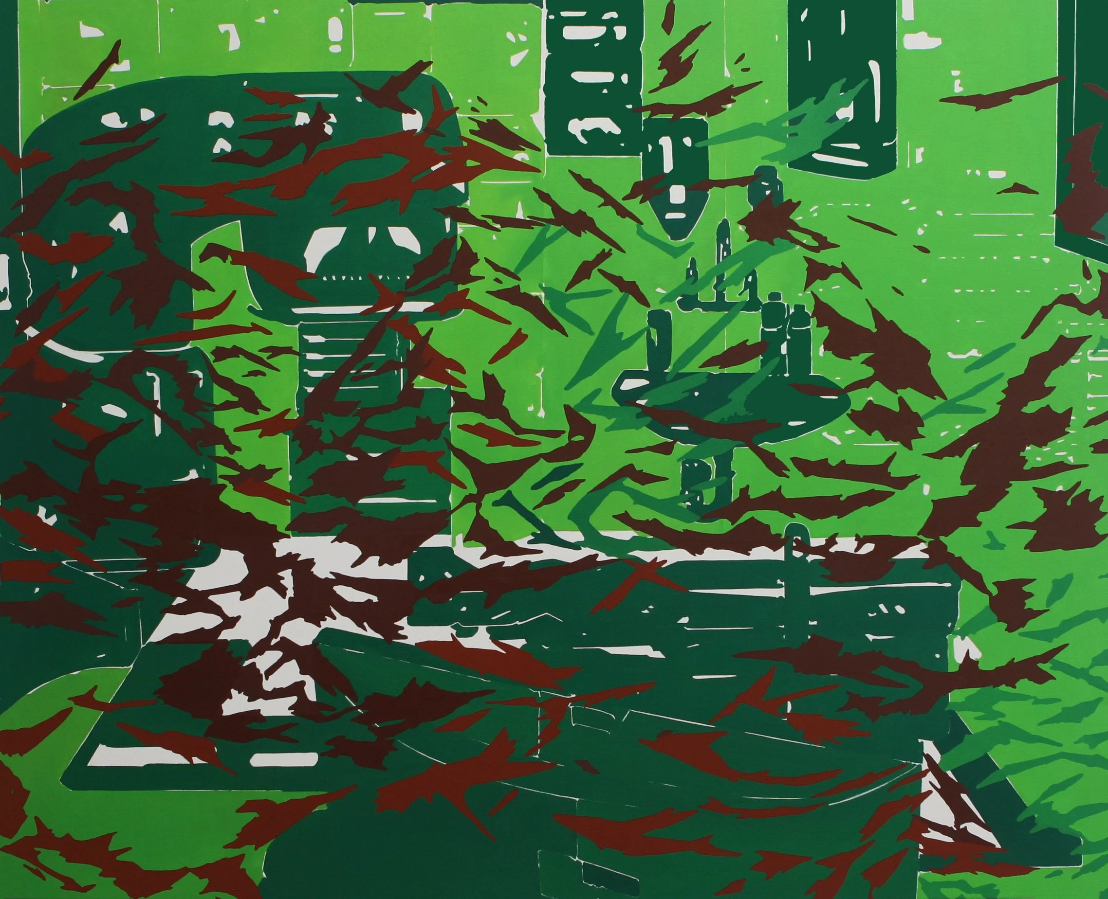 LINAC in Green, Oil on Canvas, 2022, 128 x 158 cm