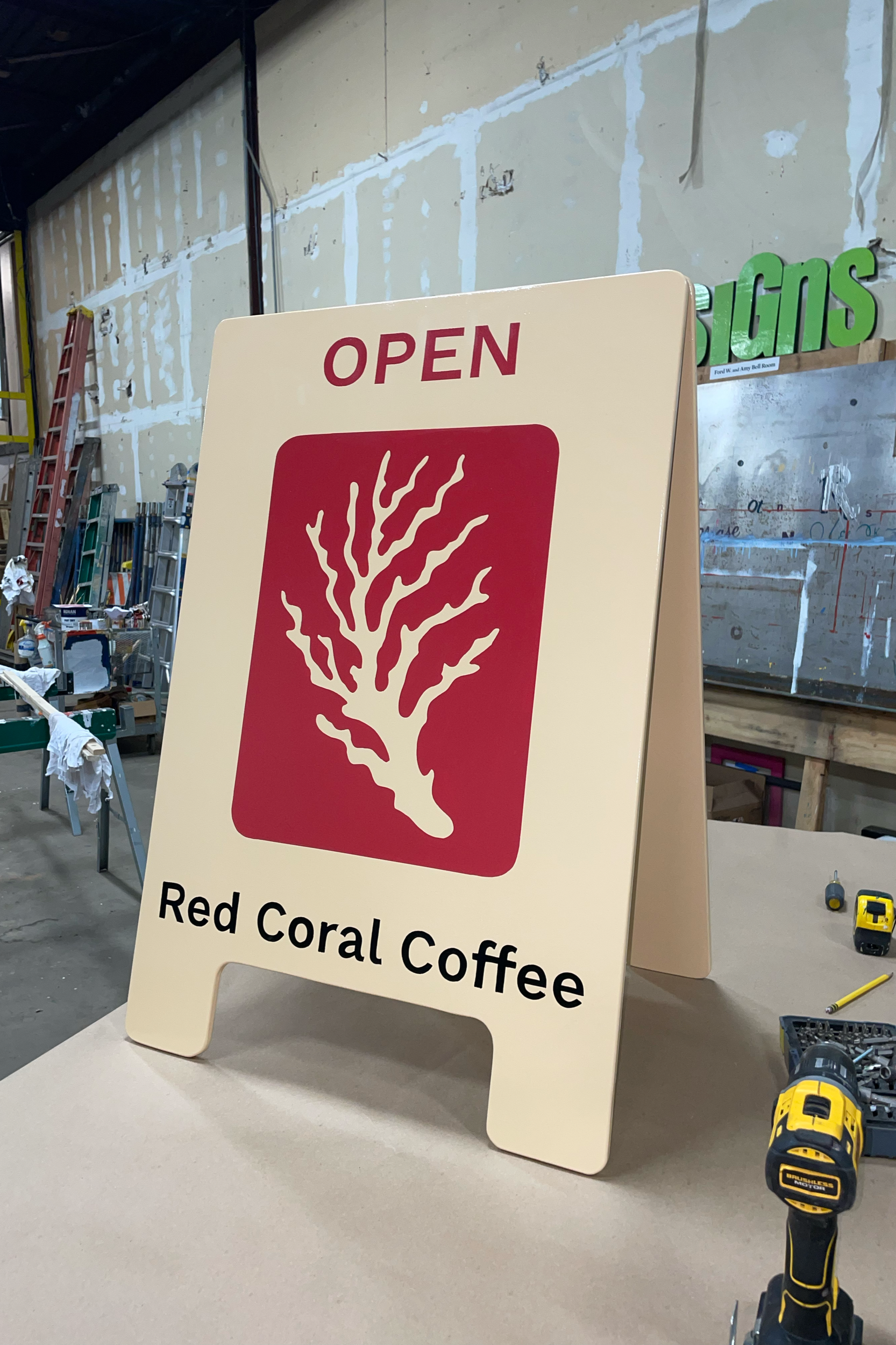 Custom build and hand painted a-frame sign