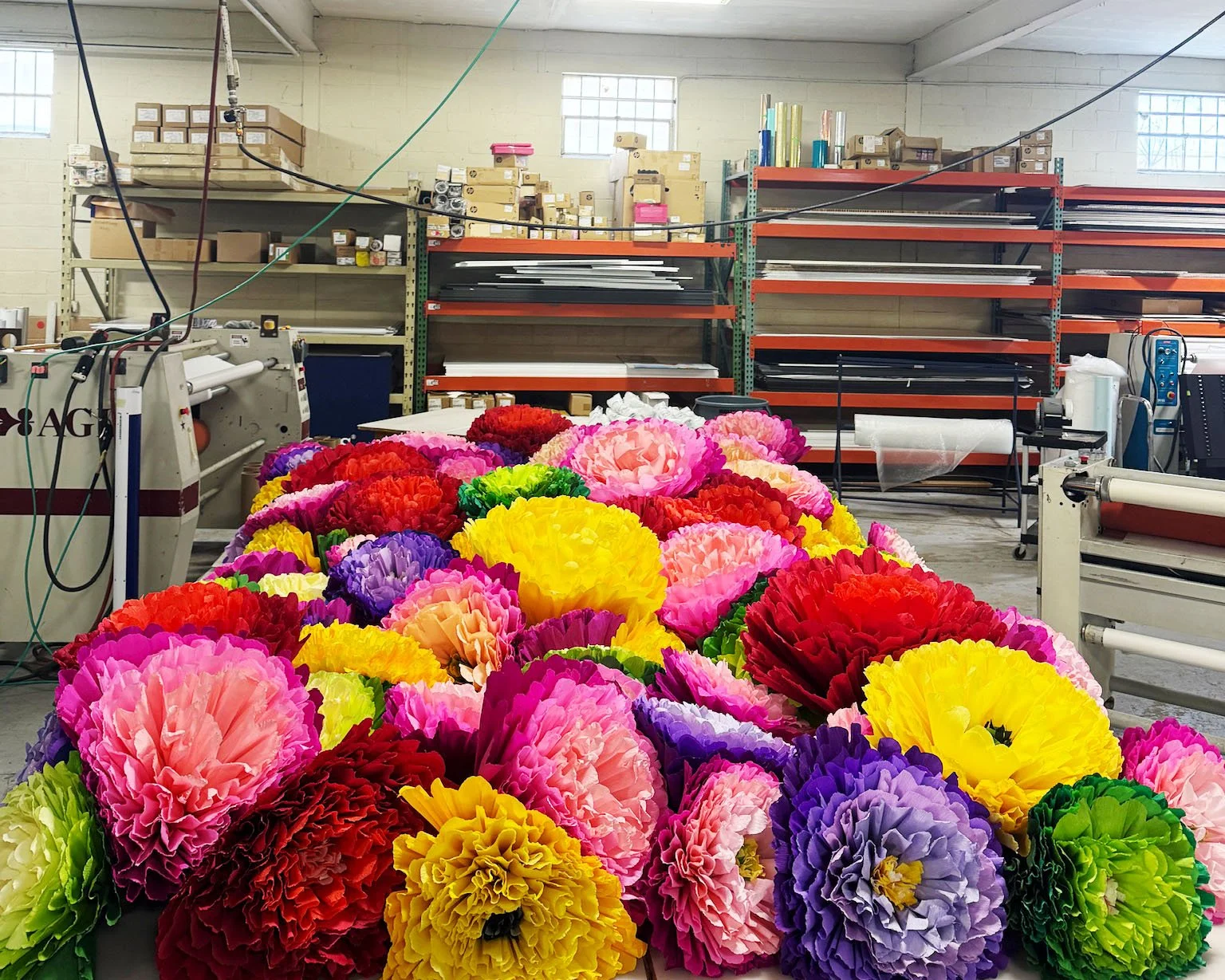 Oversized multi colored crepe flowers