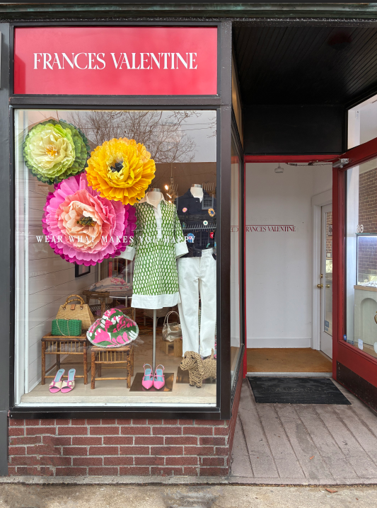 Frances Valentine window display with crepe flowers