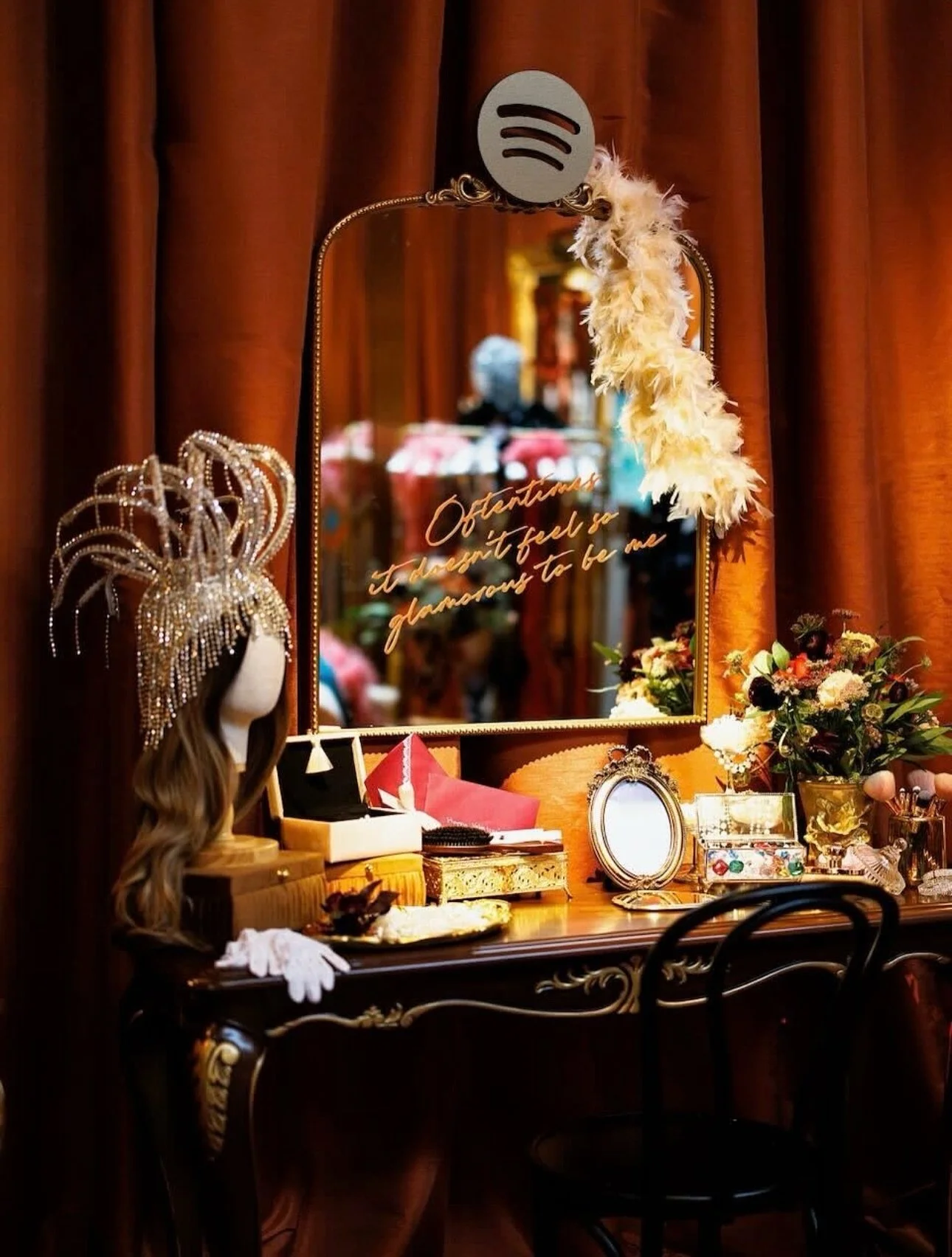 Event styling is always a treat but for @taylorswift AND in a showgirl theme, it's a dream.  Over 350 props and costumes sourced and styled onsite by #sizemorecolorstudios.  Thank you @spotify for hosting and @thisismkg for trusting us with this gems