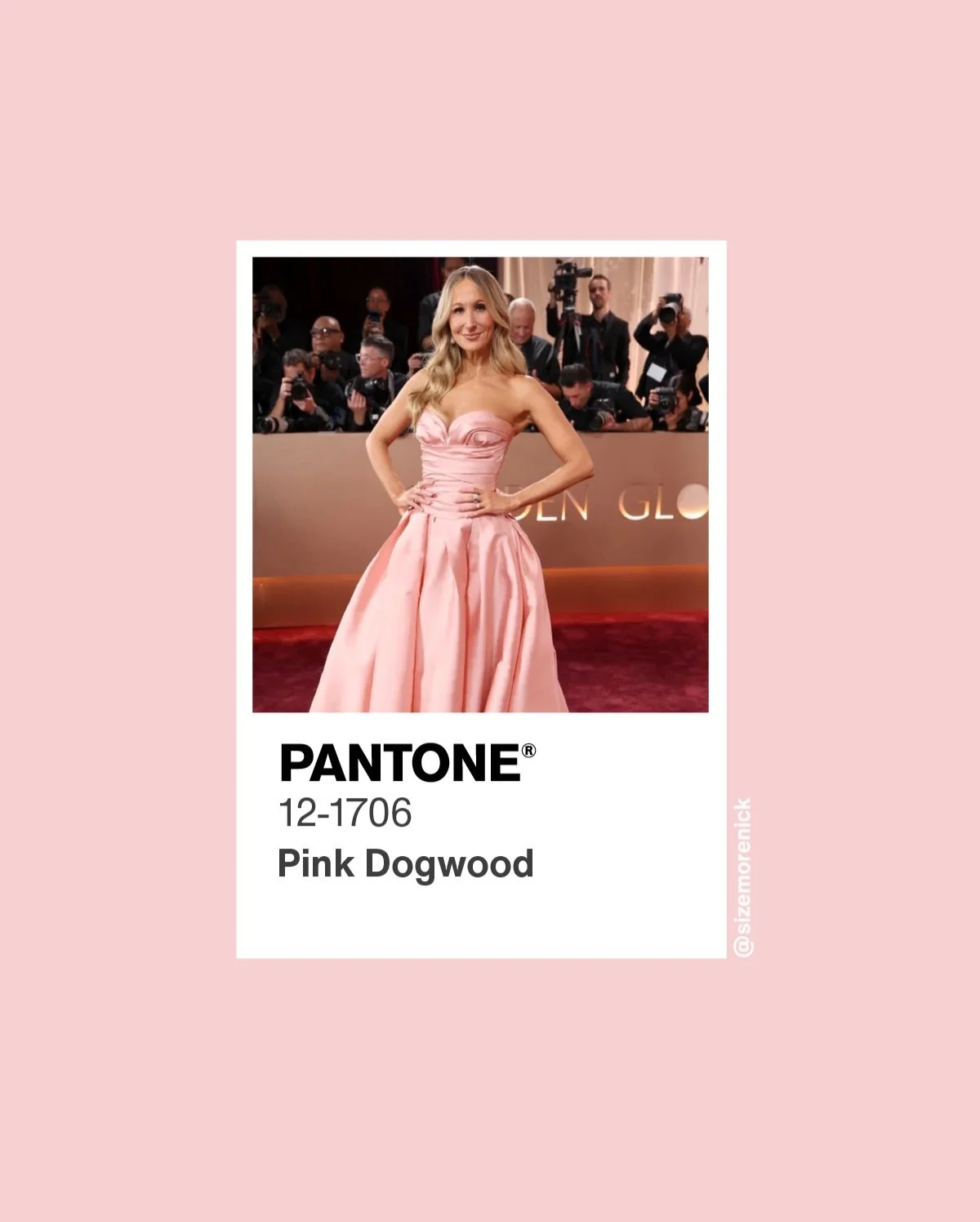 3 of 3 -- Finally, bring on the color. 🌈  Red carpet color recap from the 2026 Golden Globes.  Images from Getty Images.  Color matching by #sizemorecolorstudios.  #GoldenGlobes #GoldenGlobezRedCarpet