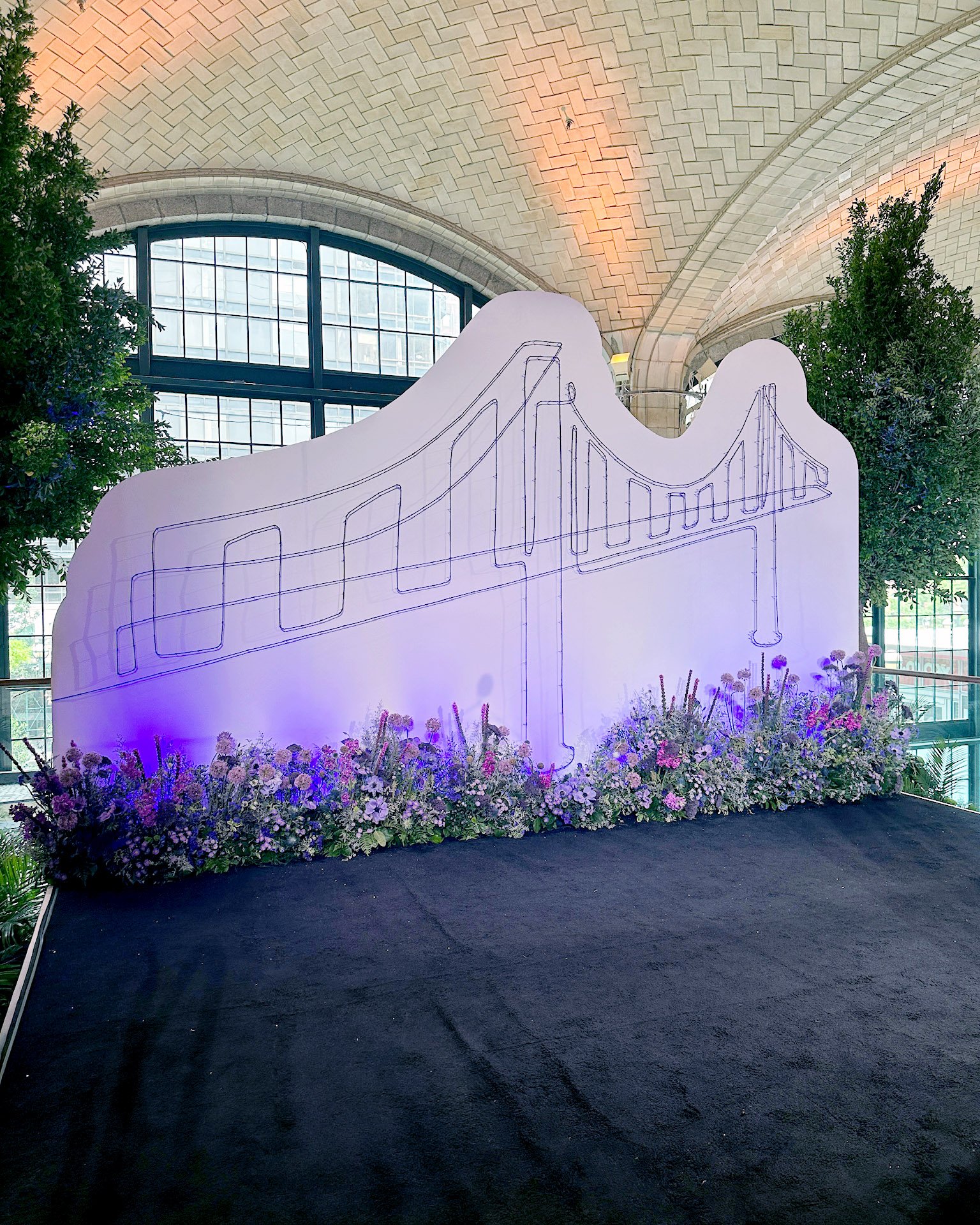 A view of the finished design of the stage behind the speakers' podium.