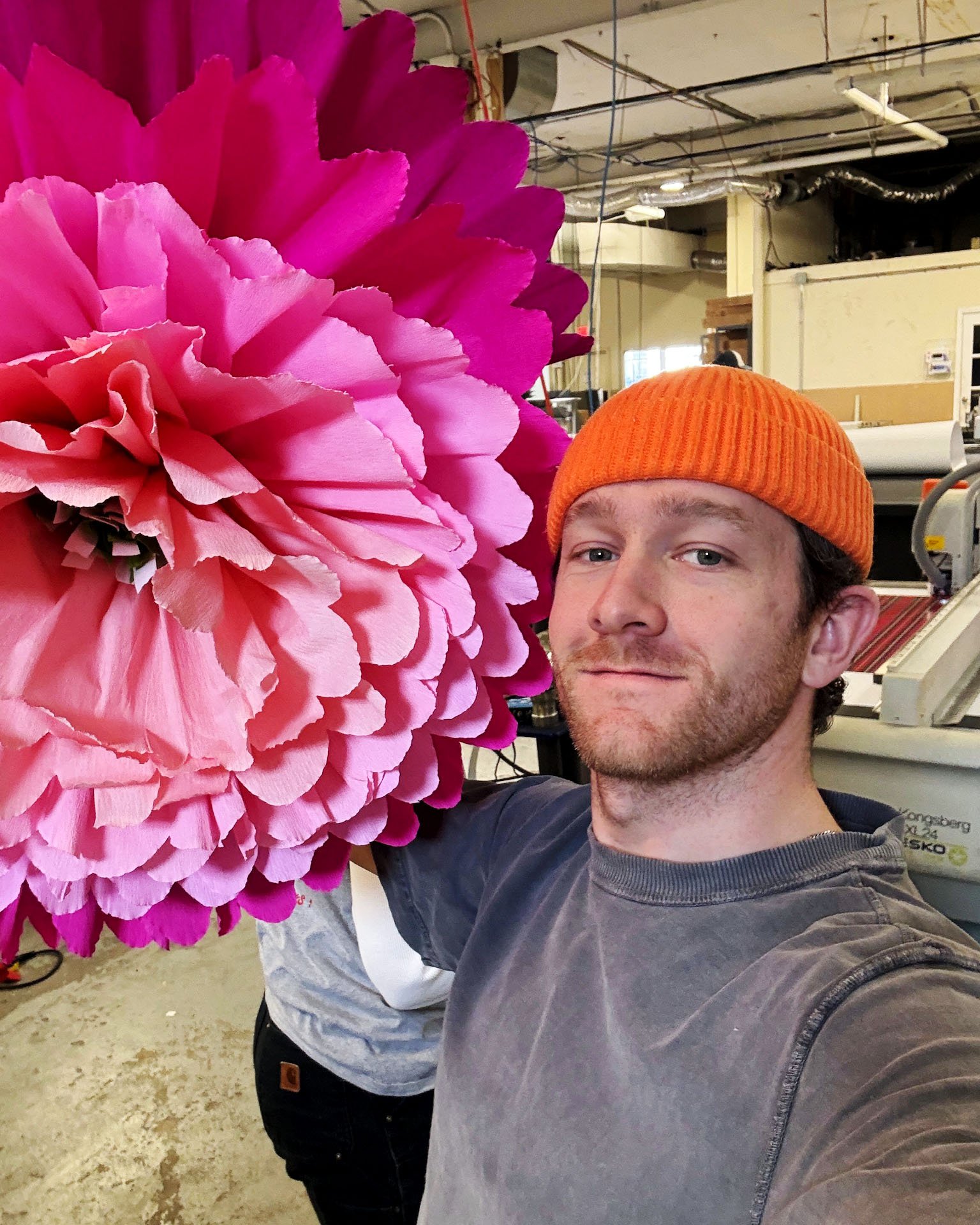 Oversized crepe flower for window instillation