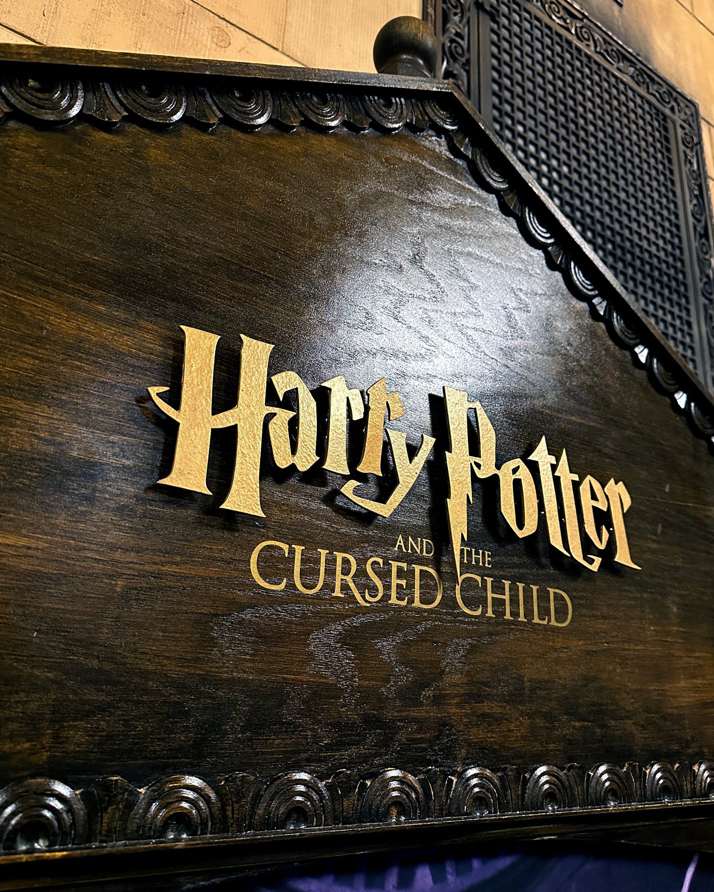 Close up of custom cut metal letters for the Grand Central "Harry Potter and The Cursed Child" photo booth.