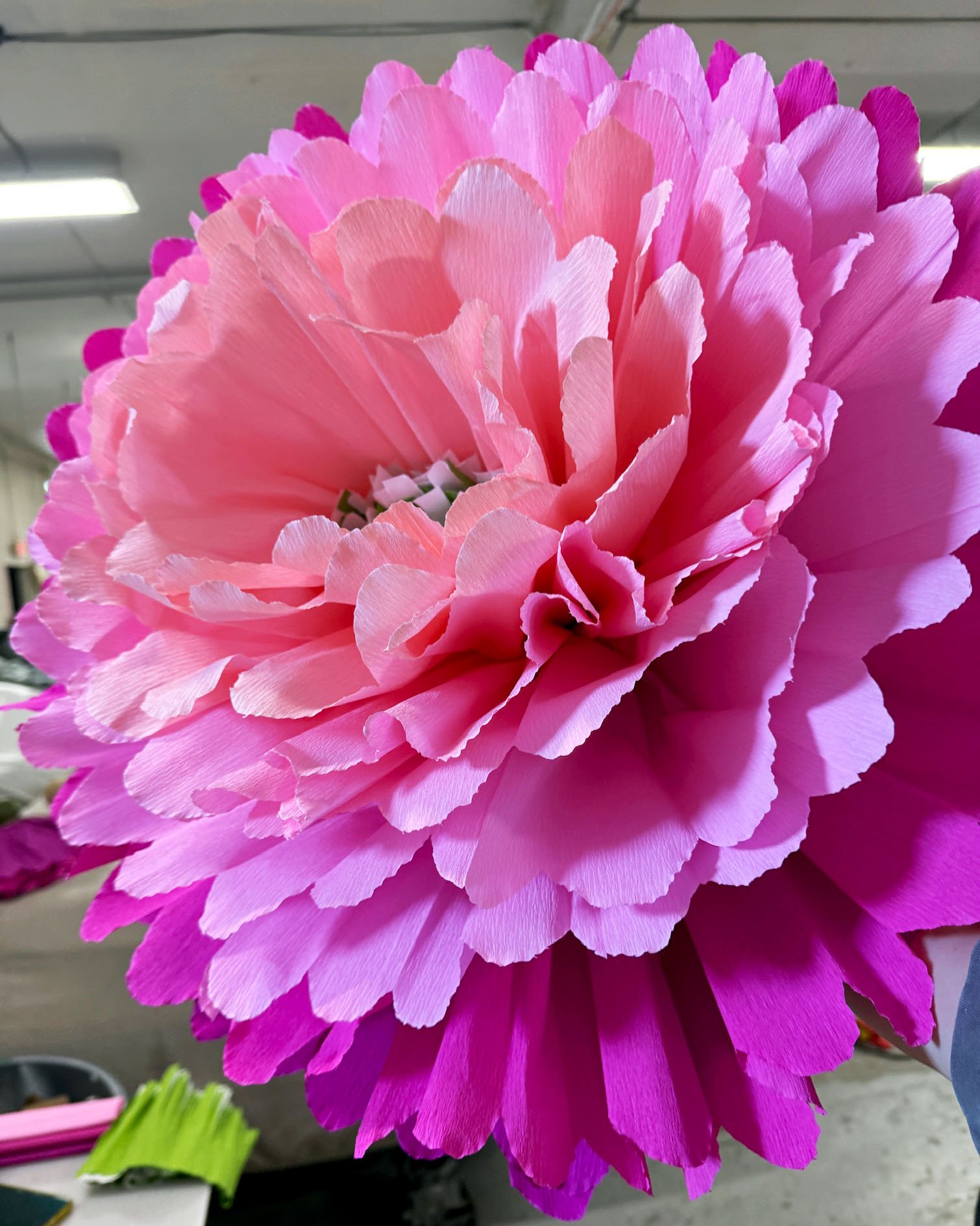Pink ombre oversized crepe flower