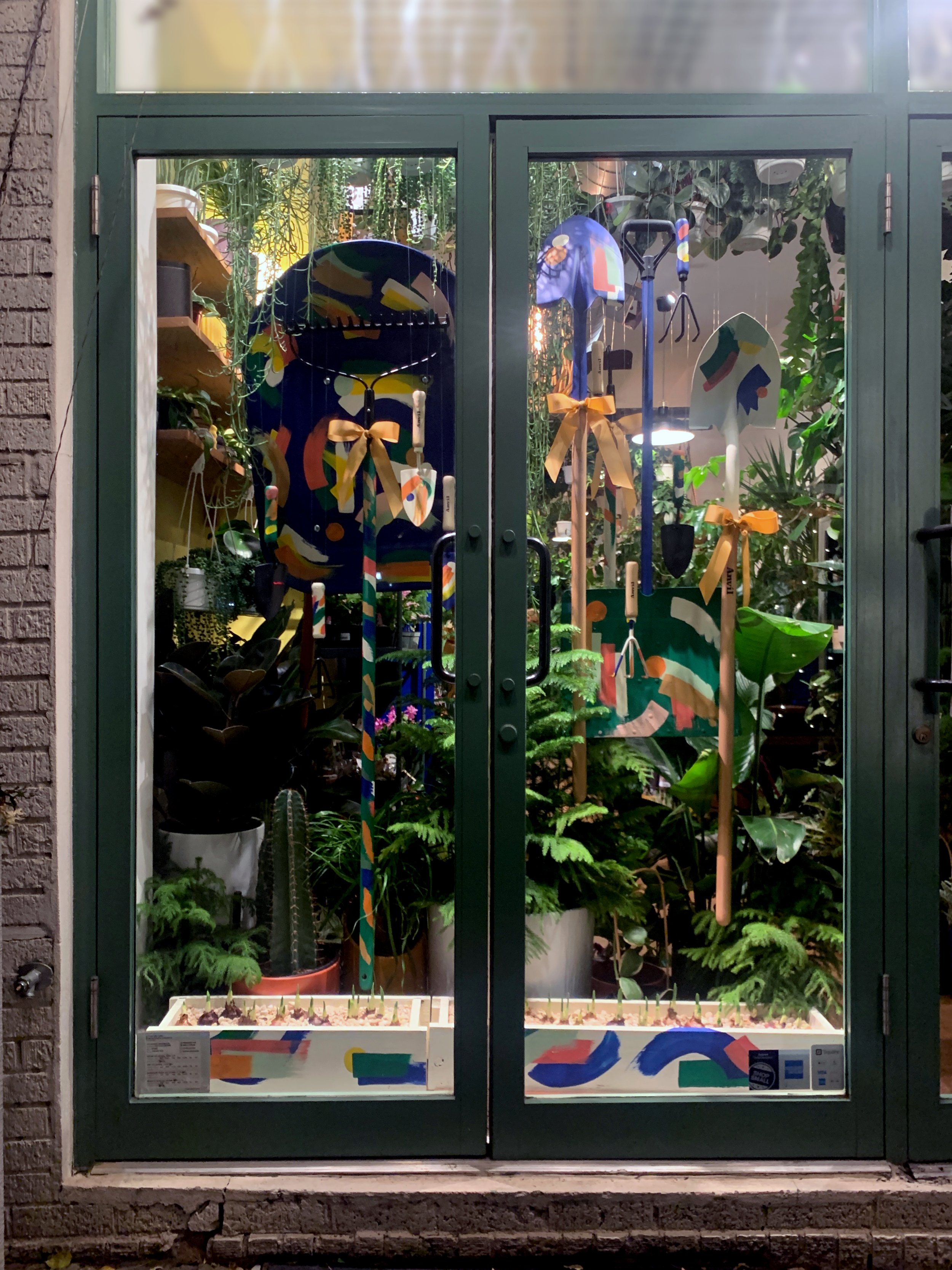 Tend Greenpoint Brooklyn NY Nick Sizemore Color Studios Window Design Painted Lawn Tools Holiday Window 2022 Christmas Windows 2022