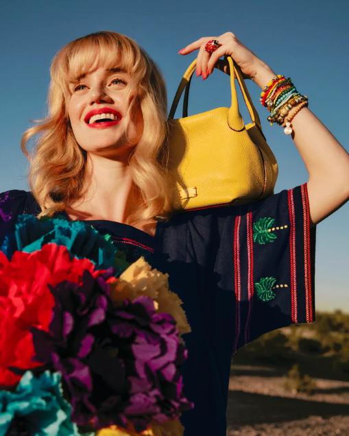 multi-colored crepe flowers in the campaign for Frances Valentine