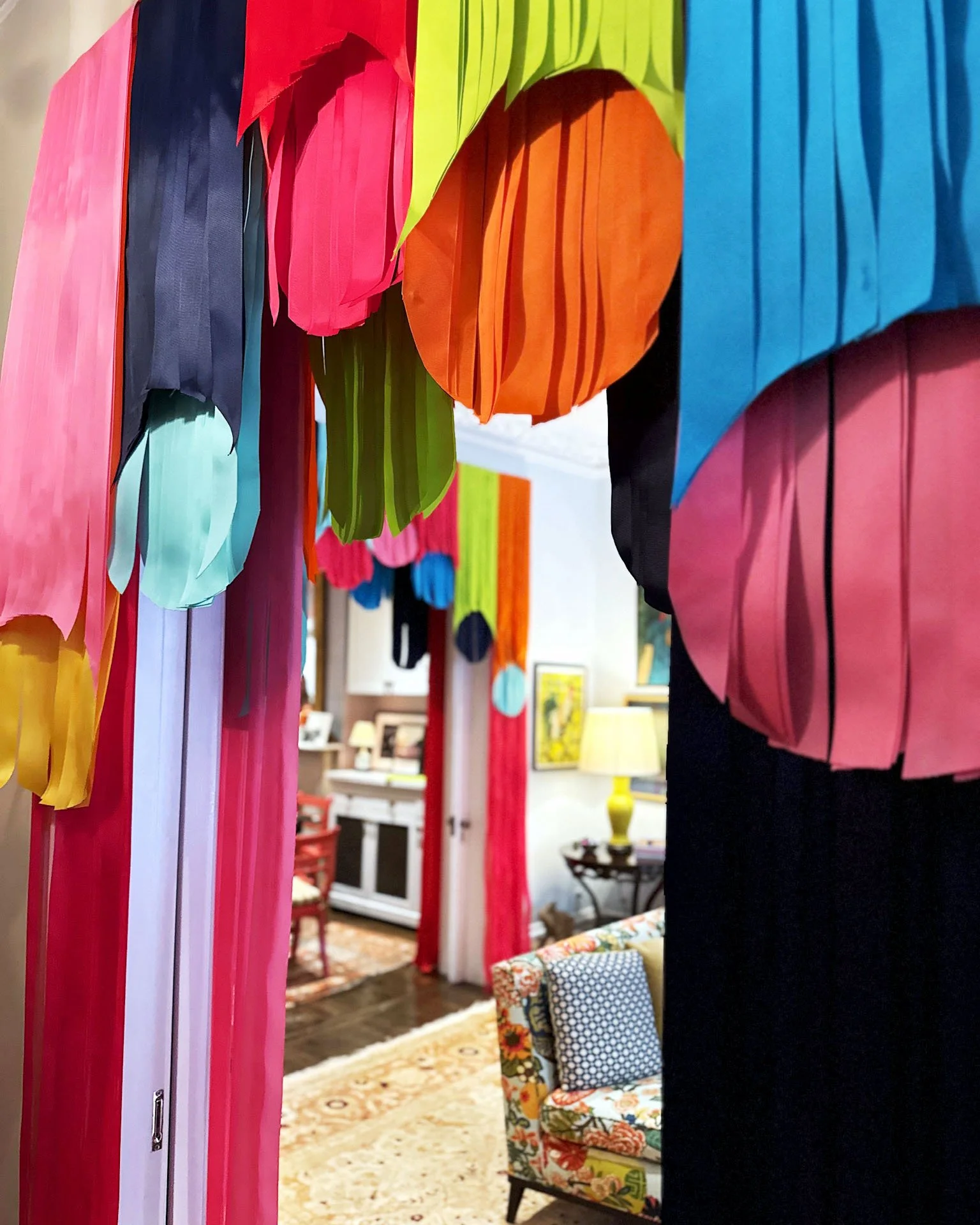 Double multi colored circle ribbon garlands