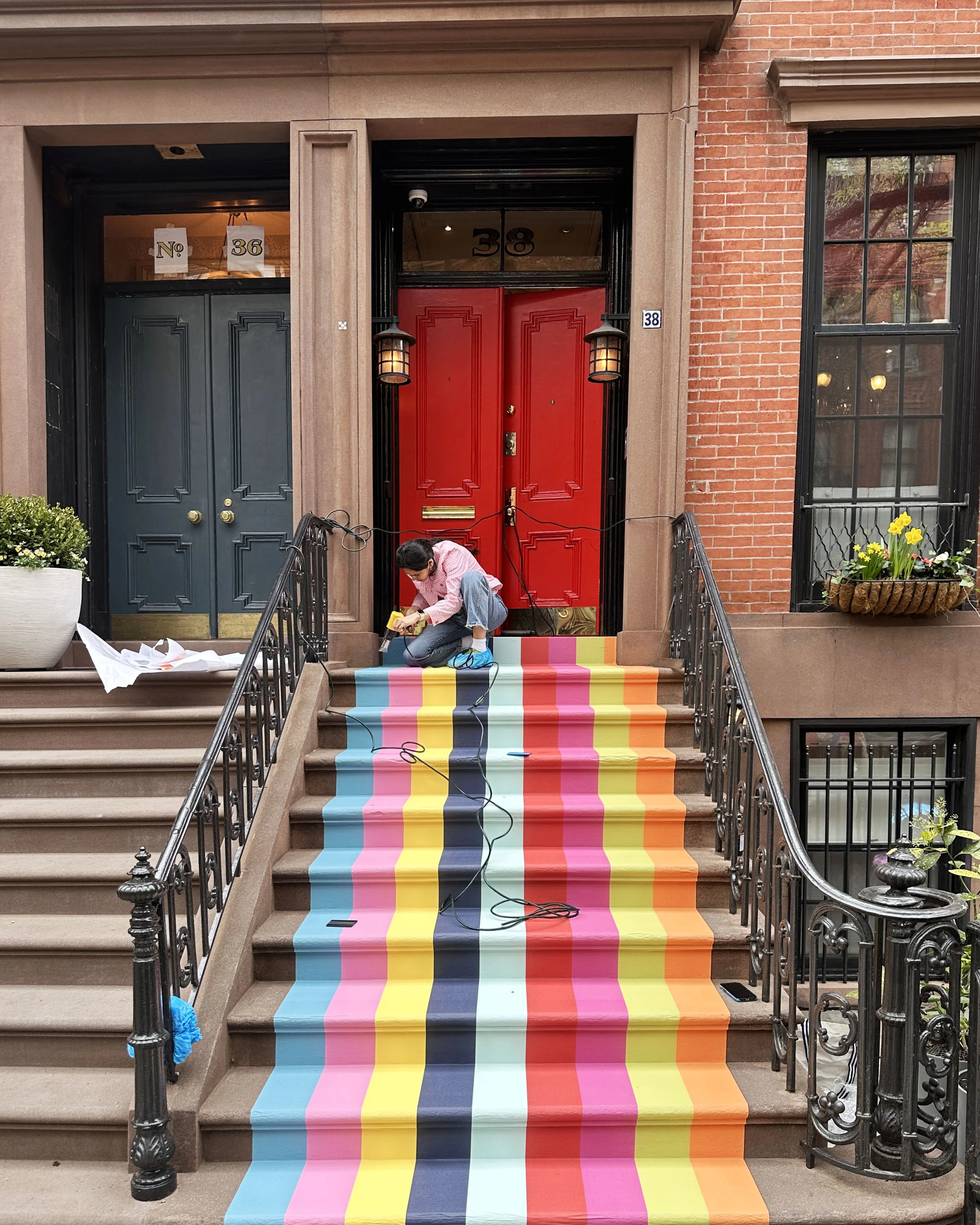 Team working on vinyl stairs 