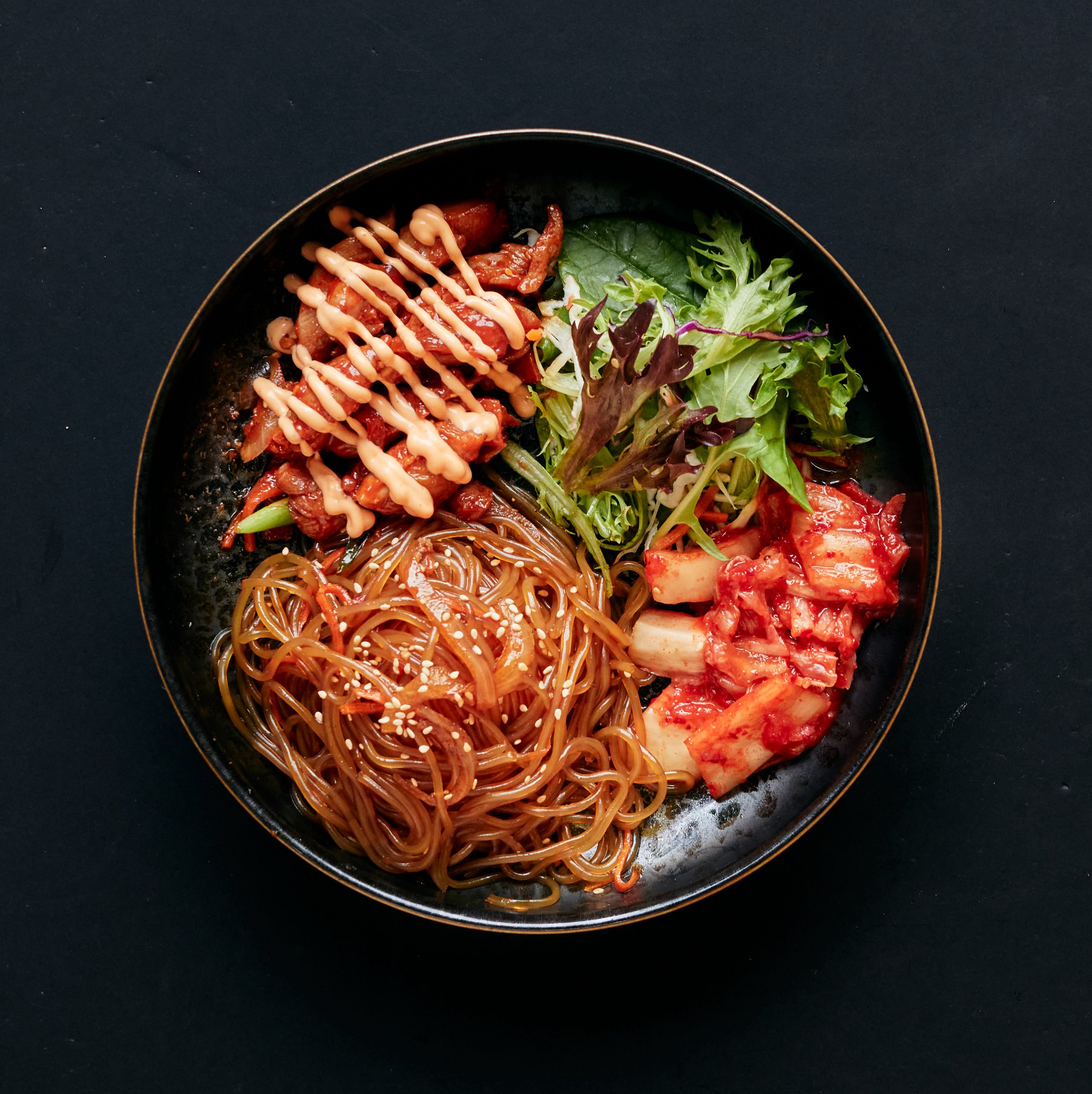 Japchae w: Kimchi Mayo BBQ Chicken.JPG