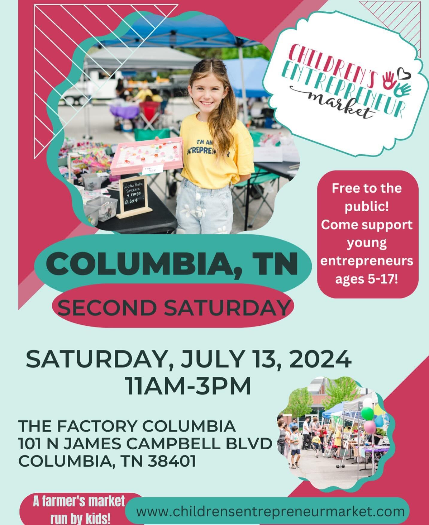 ☀️ Factory at Columbia is happy to partner with @childrensentrepreneurmarket for a very special Second Saturday on July 13, 2024. If you know a young entrepreneur that would like to participate as a vendor, please encourage them to sign up at:

www.c