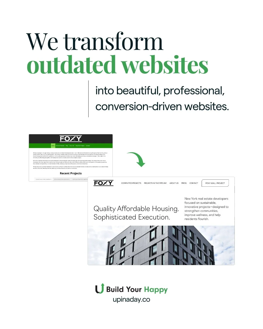 Q1 is coming. Let&rsquo;s make sure your business shows up ready. At Up in a Day, we turn outdated websites into modern, professional websites that attract the right clients, and we design them in days, not months.

- A website that increases credibi