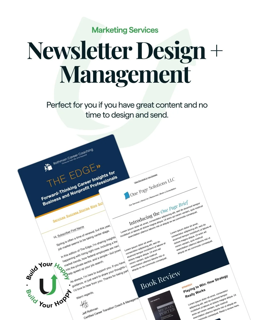 Email still drives more ROI than social and it&rsquo;s one of the easiest ways to convert warm leads into paying clients. If you&rsquo;re not sending consistent newsletters, you&rsquo;re leaving money on the table. That&rsquo;s where we come in month