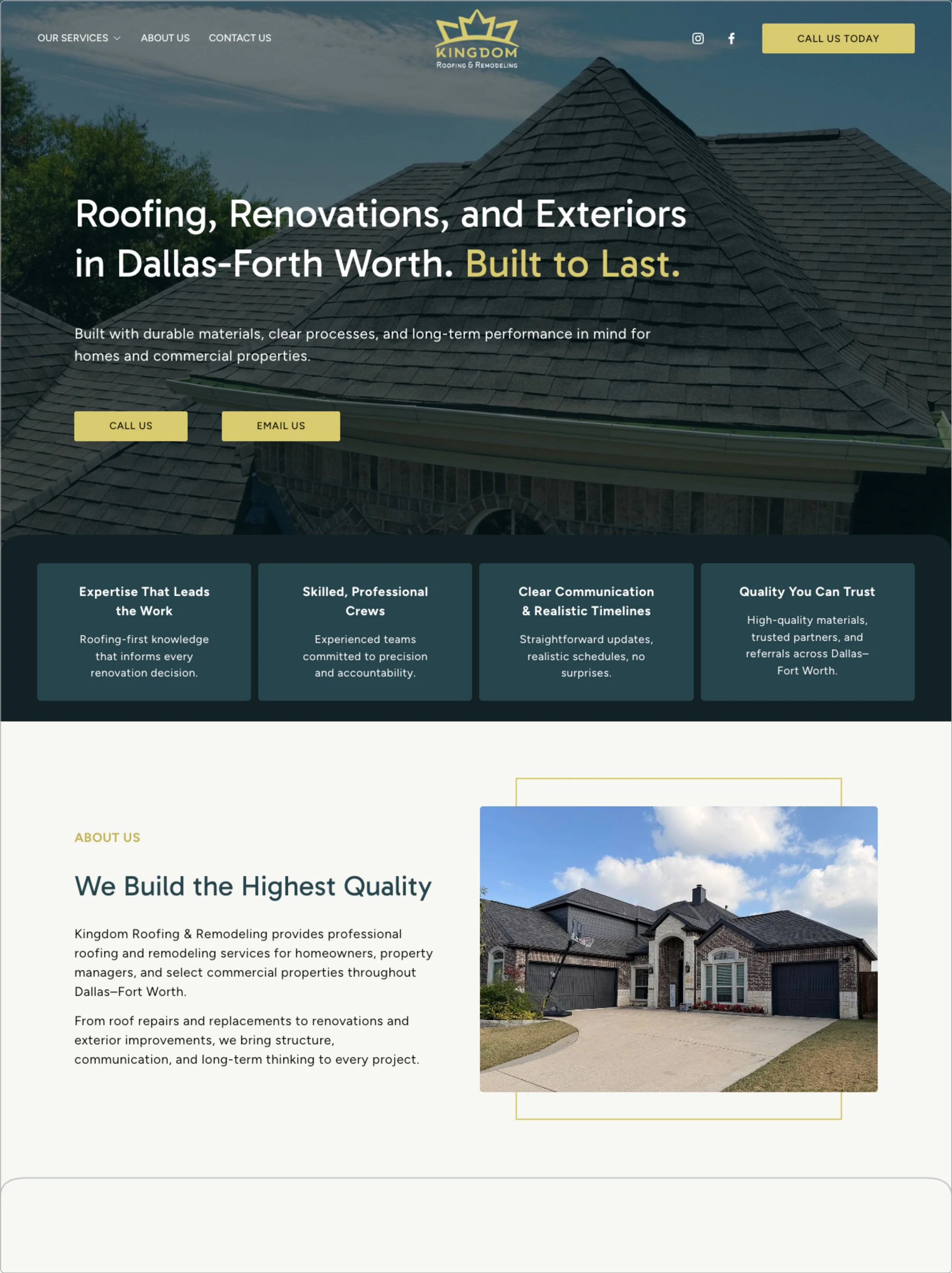 Website design for Roofing & Renovations by Up in a Day