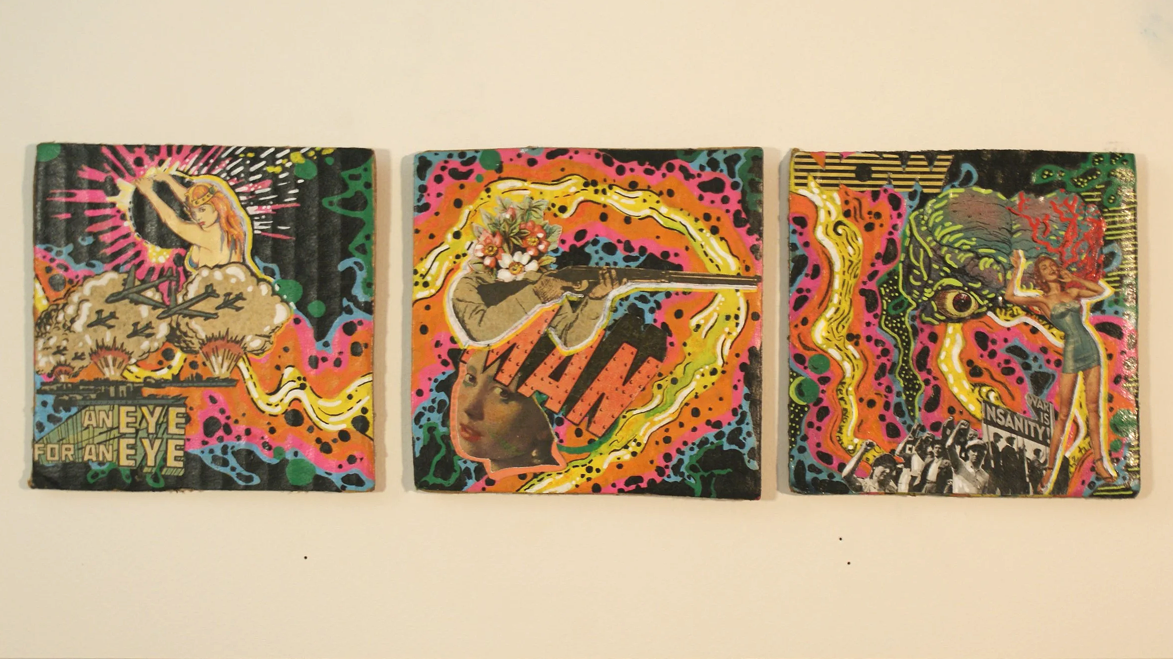 Untitled set #2,
2026,
Mixed media collage on cardboard, sealed in epoxy resin