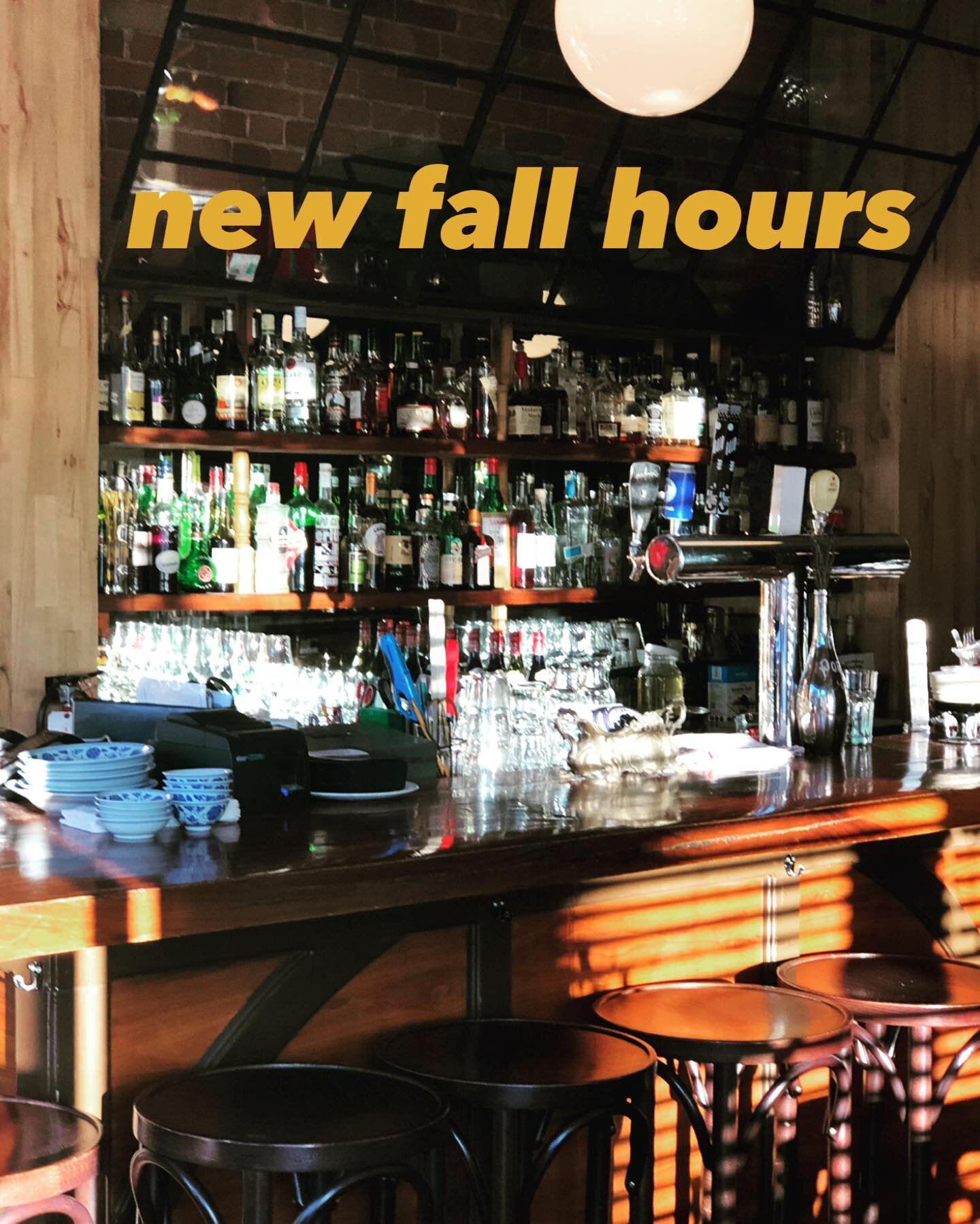 We&rsquo;re back and with new hours for the fall!

Monday: Closed
Tuesday-Thursday: 5pm-12am
Friday: 5pm-2am
Saturday: 3pm-2am
Sunday: 3pm-11pm

🍂✨