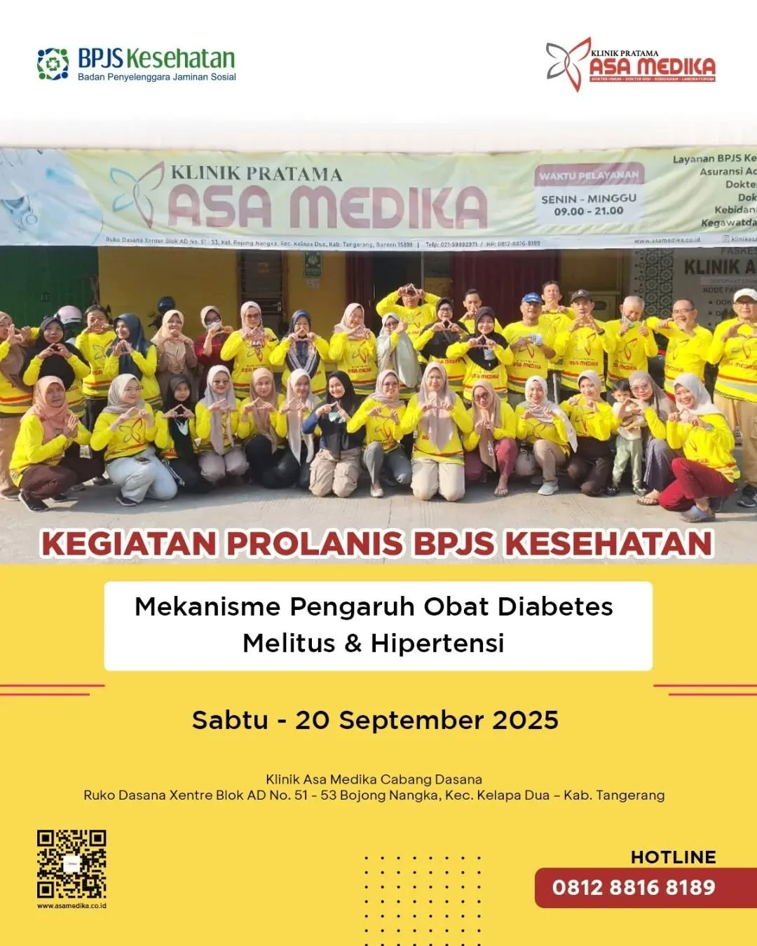 [Klinik Asa Medika | Prolanis Klinik Asa Medika Dasana] 

Harus Sehat dan Bahagia

Klinik Asa Medika Kademangan telah menjalani kegiatan Prolanis pada tanggal 20 September 2025. Kegiatan ini dilaksanakan dengan menyelenggarakan seminar kesehatan yang