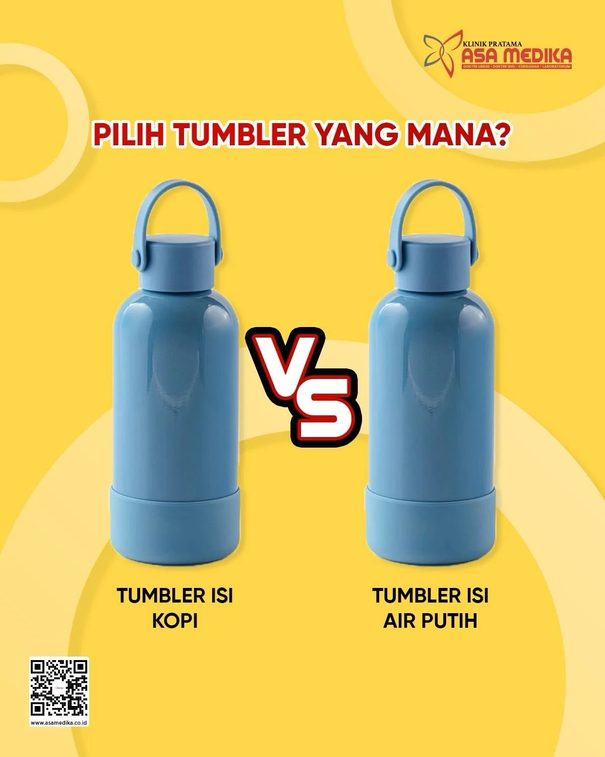 [Pilih Tumbler yang Mana?]

Salam Sehat dan Bahagia

Di tengah huru-hara tumbler saat ini, Sobat Asa lebih memilih tumbler isi kopi apa isi air putih nihhh??? 

Tapi emang ada gak sih panduan seberapa banyak konsumsi air putihhh? Nah simak postingan 