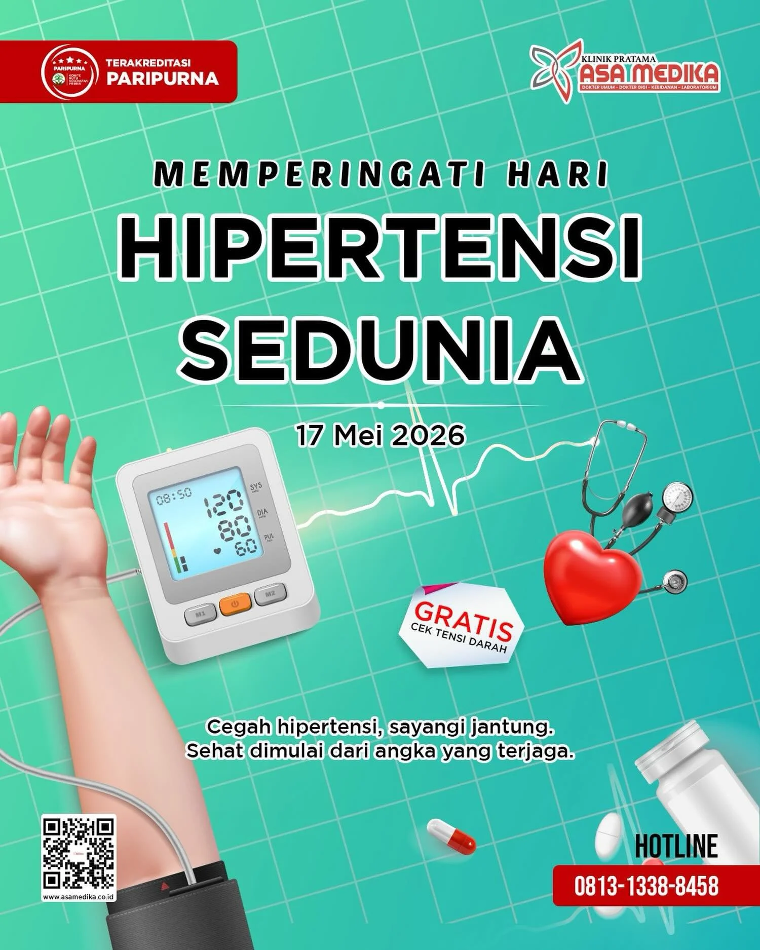[Klinik Asa Medika | Hari Hipertensi Sedunia]

Harus Sehat dan Bahagia

Kami segenap keluarga besar Klinik Asa Medika mengucapkan:

&ldquo;Selamat Memperingati Hari Hipertensi Sedunia&rdquo;

-Cepat, Tepat dan Nyaman -

#klinikasamedika #harussehatda