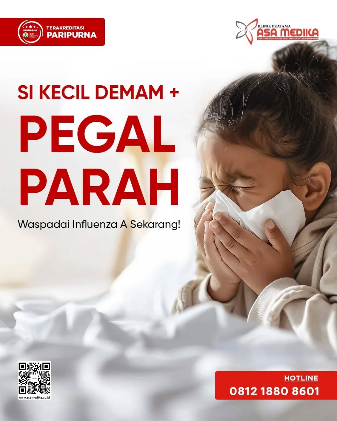 [Waspadai Influenza A]

Salam Sehat dan Bahagia

Vaksin Influenza pada anak bisa mengurangi risiko anak terkena influenza dan komplikasinya.

Yuk, kenali gejala utama dan cara efektif mencegah penularan dari Influenza A!

Segera konsultasi dan jadwal