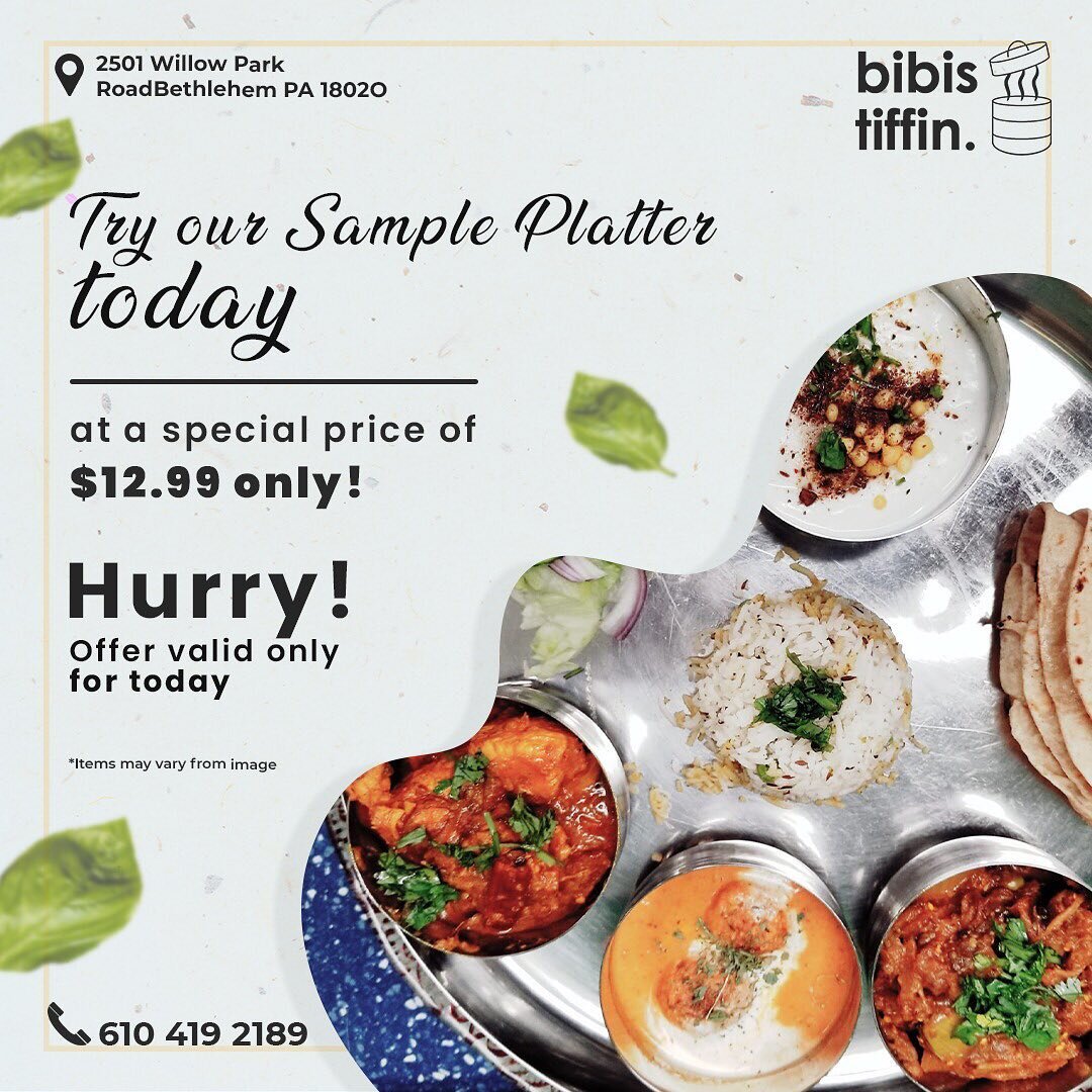 Trust us...you don&rsquo;t want to miss out on this! 

Come indulge in this platter. Offer valid only for today! #indianfood #indianstreetfood #thaali #platter #foodgram #foodie #foodiesofinstagram #foodstagram #offer #foodoffers #bethlehempa