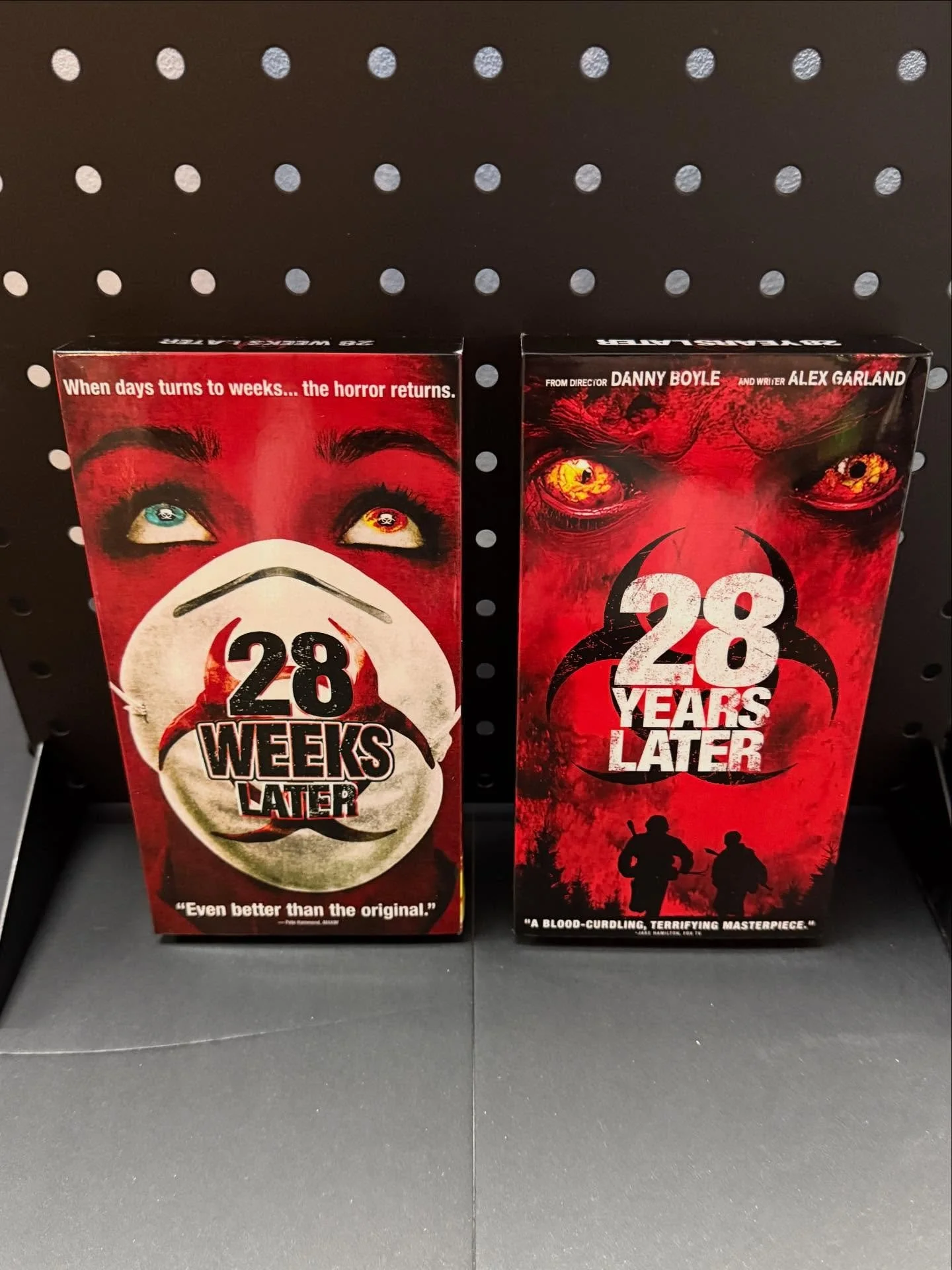 I just picked up these stunning custom VHS editions of 28 Weeks and 28 Years Later by @tyrathetiredtrex! Amazing attention to detail and the red tape is a perfect touch. I also love the note written on the 1991 Marvel Universe card, one of the greate