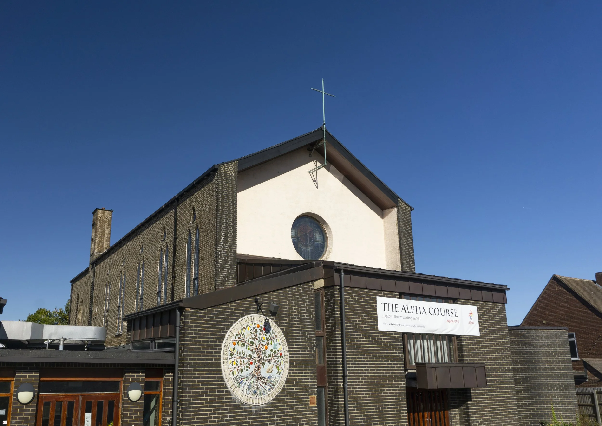 Christ Church Orpington Building, Blue Sky and Mosaic