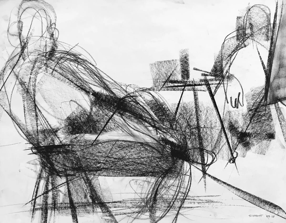 Model with Artist, charcoal on paper, 18 x 24", 2018