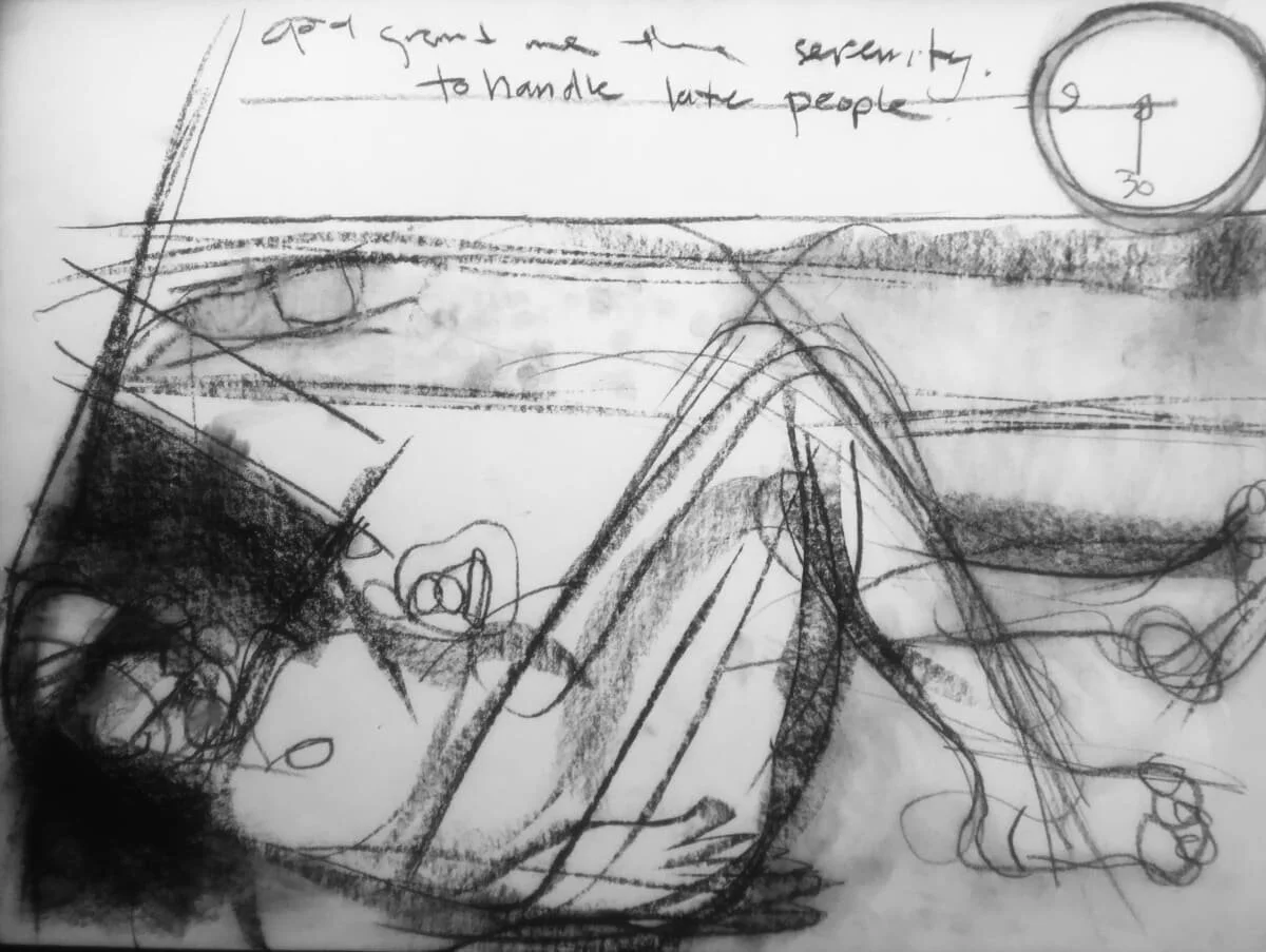 Late People, charcoal on paper, 18 x 24", 2019