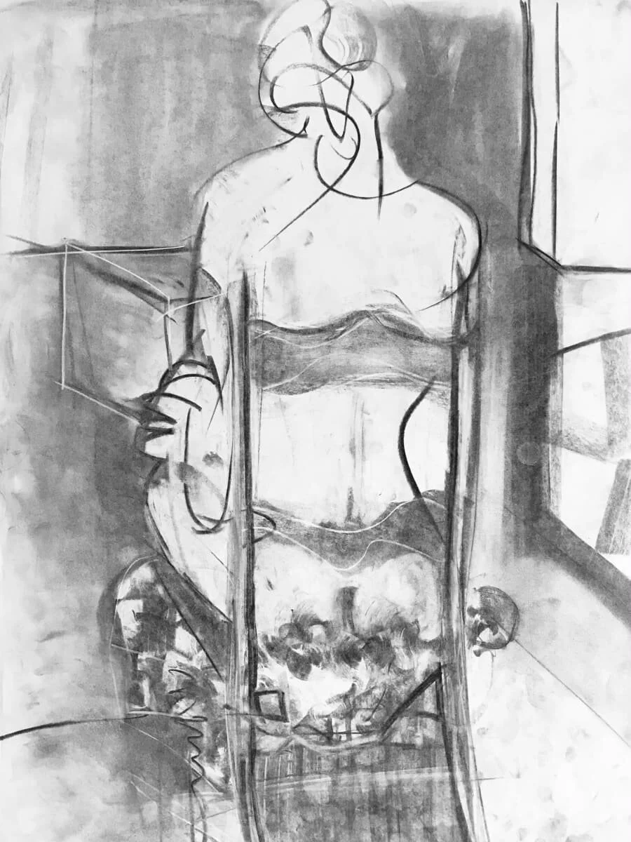 Untitled (seated woman), charcoal on paper, 24 x 18", 2018