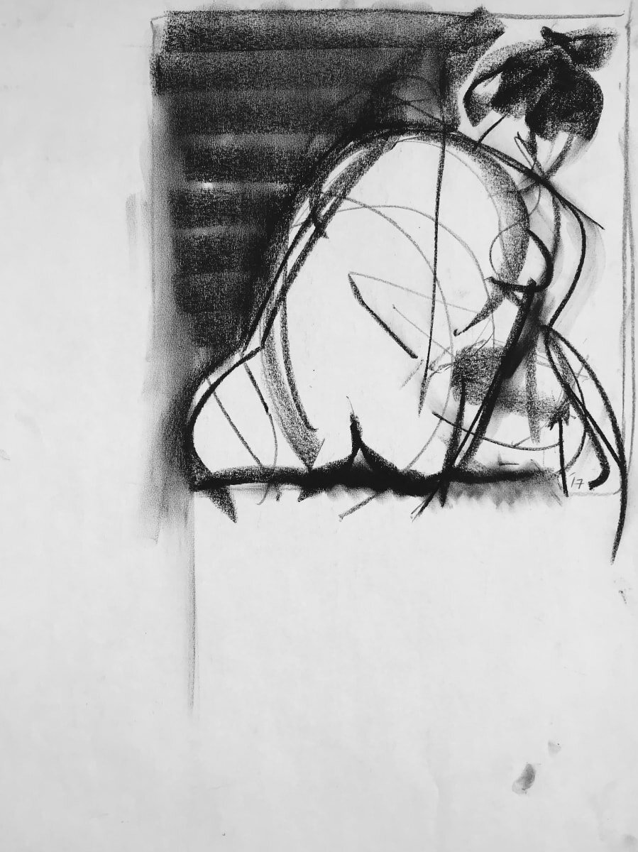 Untitled (woman seated), charcoal on paper, 18 x 24", 2019