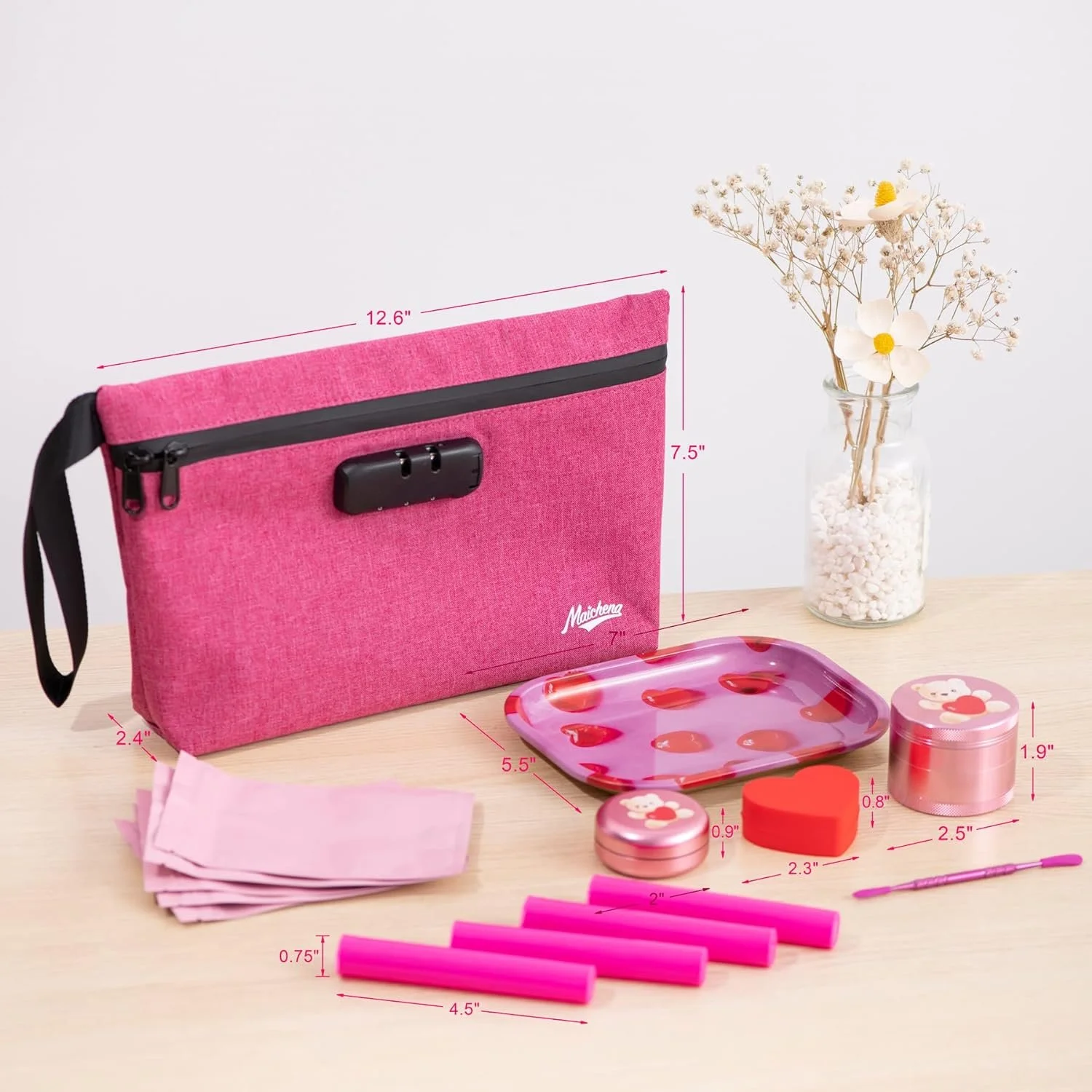 weed travel case for women pink stash bag lock smell proof