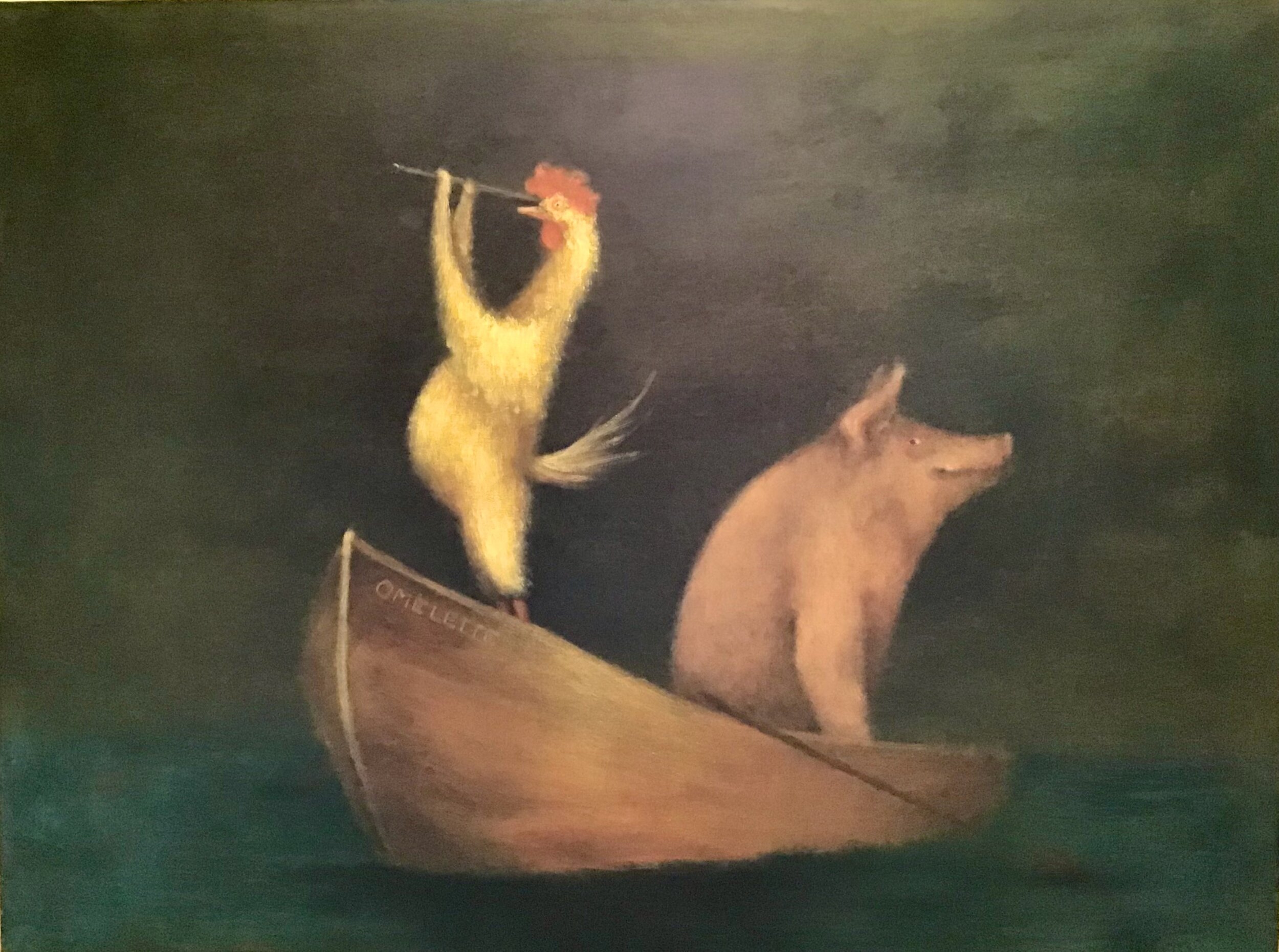 "Ham and Egg" Acrylic on wood panel, 24x18- $850.00