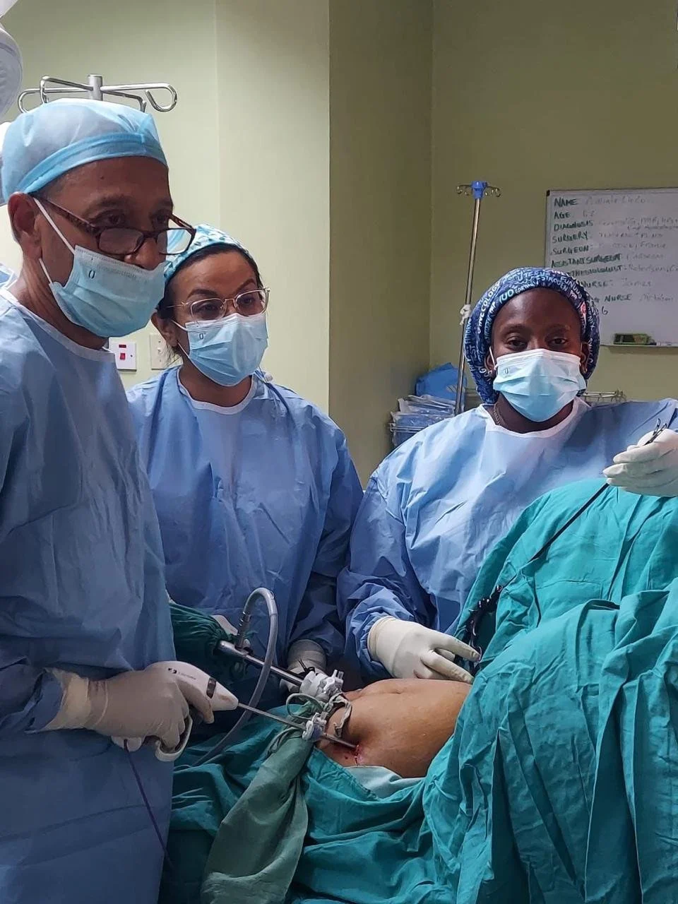 Dr. Narayansingh conducting Laproscopic training at Georgetown Public Hospital in Guyana, June 2025
