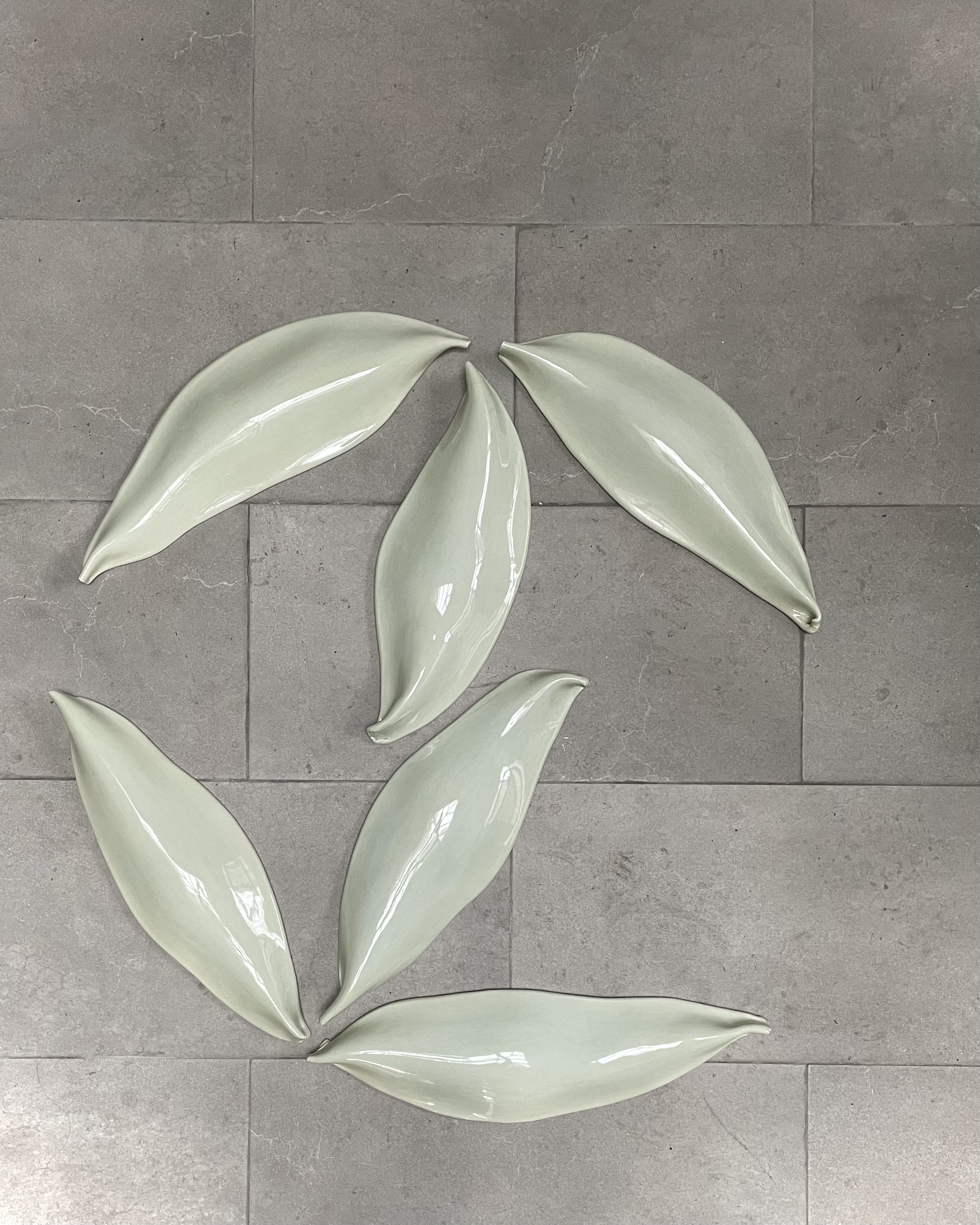 Celadon Variations, 2021 (approximately 16.5 - 19 in x 6.5 in/42 - 48  x 16.5 cm each)
