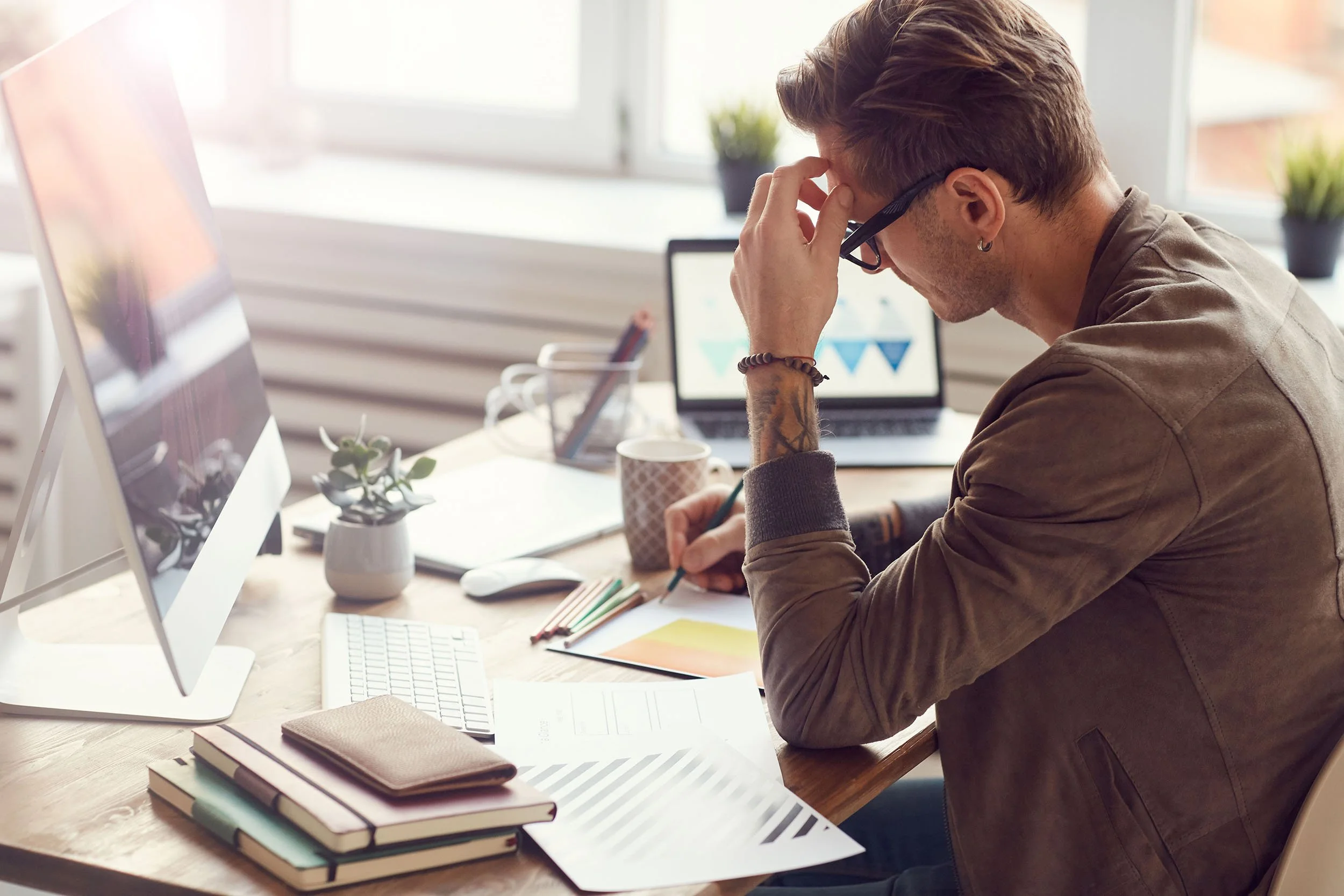 Man dealing with work stress