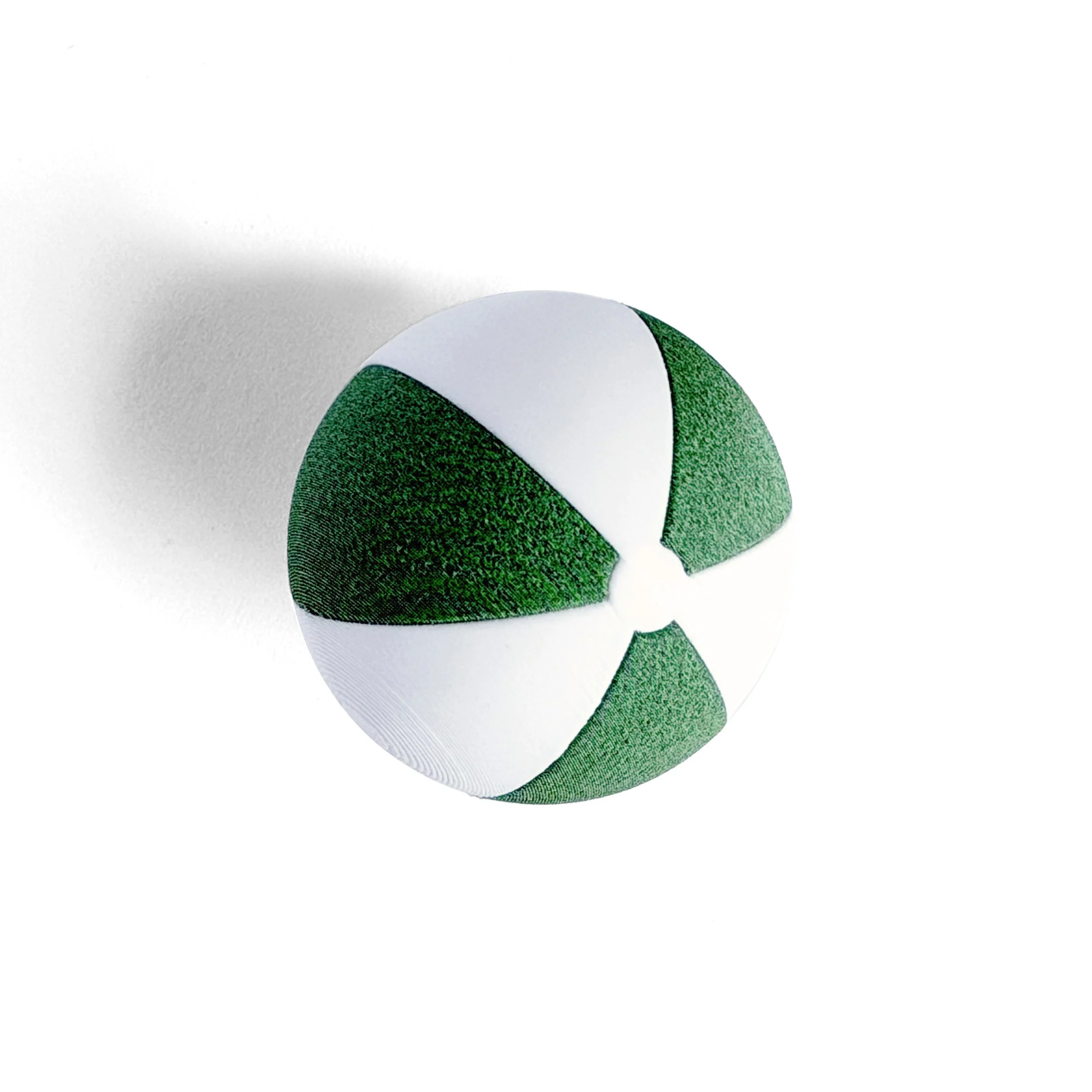 1:12 scale miniature green and white striped beach ball on white background