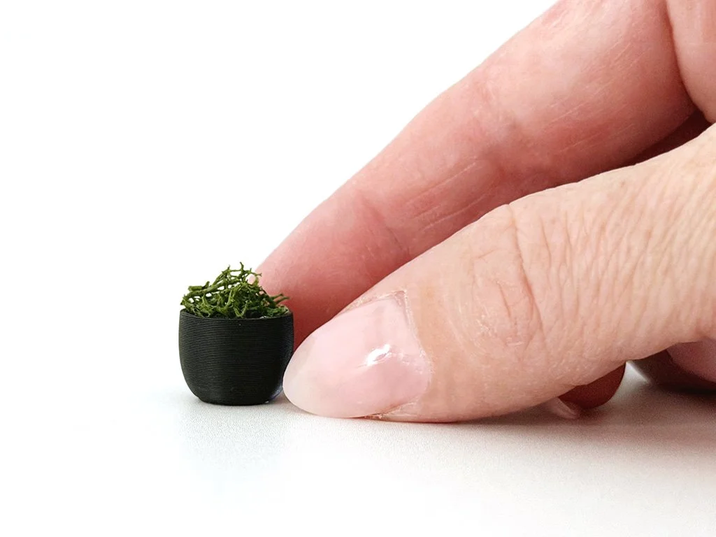 1:12 scale miniature moss bowl shown for size reference