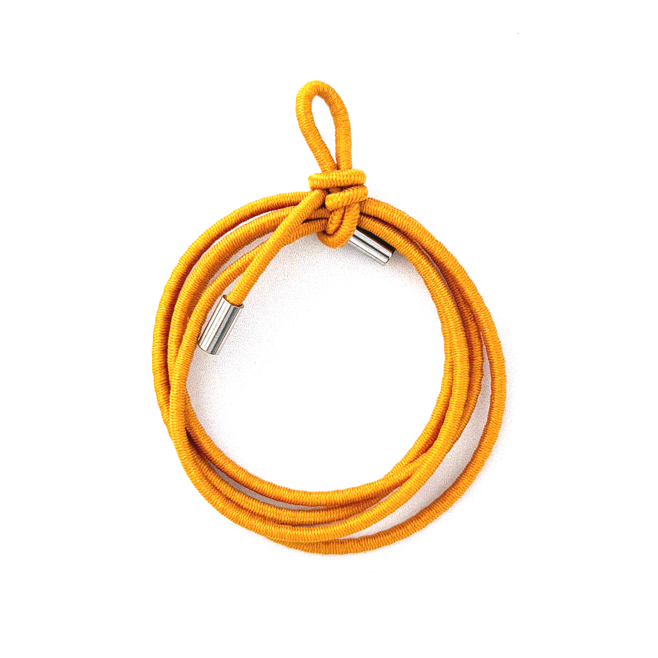 Dollhouse camping rope with metal end caps on a white background.