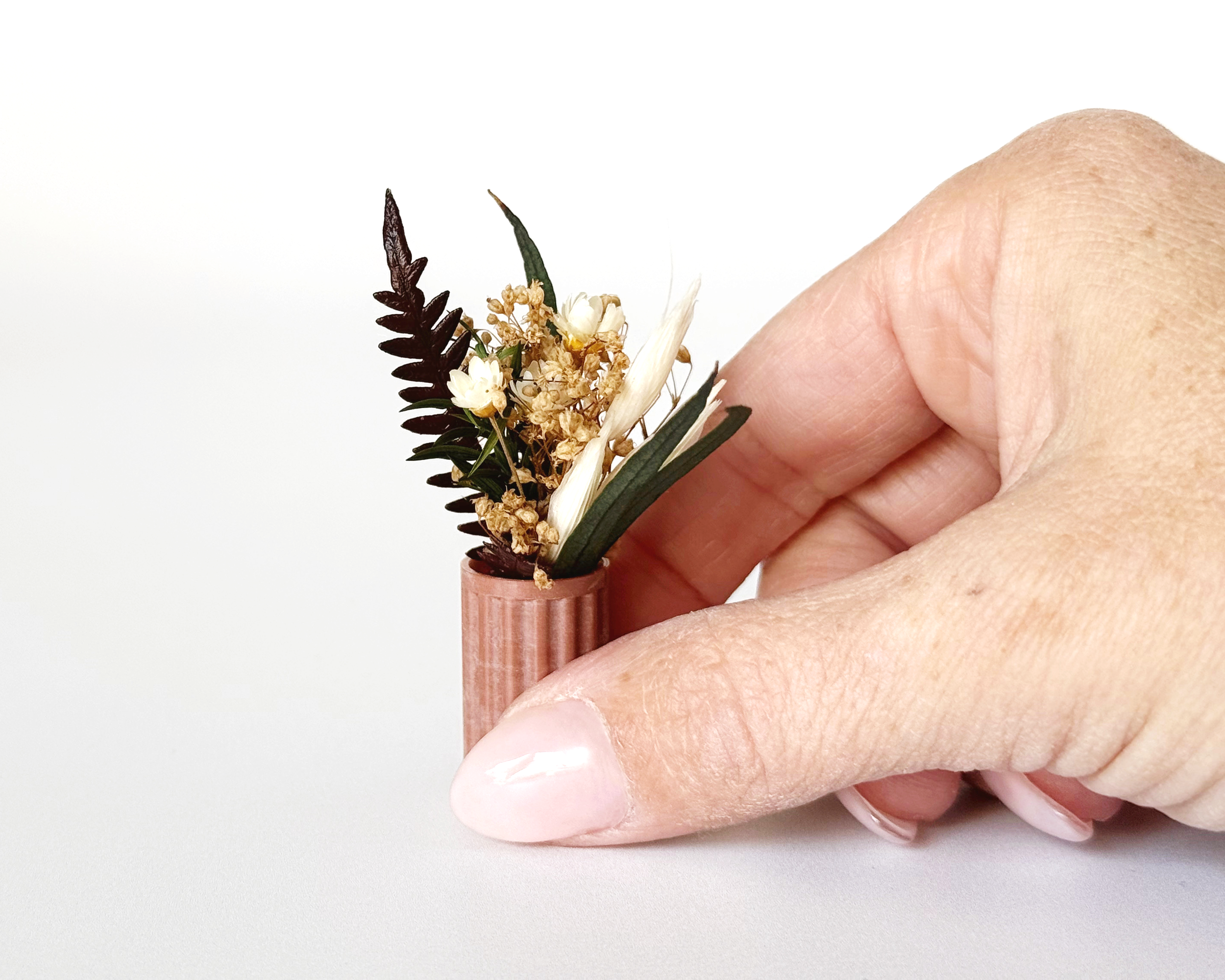 Fall Bloom Box set featuring preserved florals, coordinating vase, and mini scissors, designed for dollhouse displays.