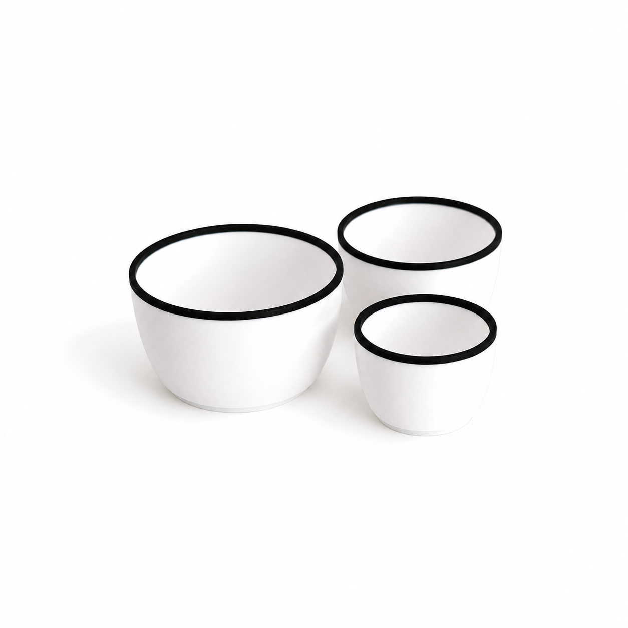 Miniature Nesting Bowls, White with Black Rim