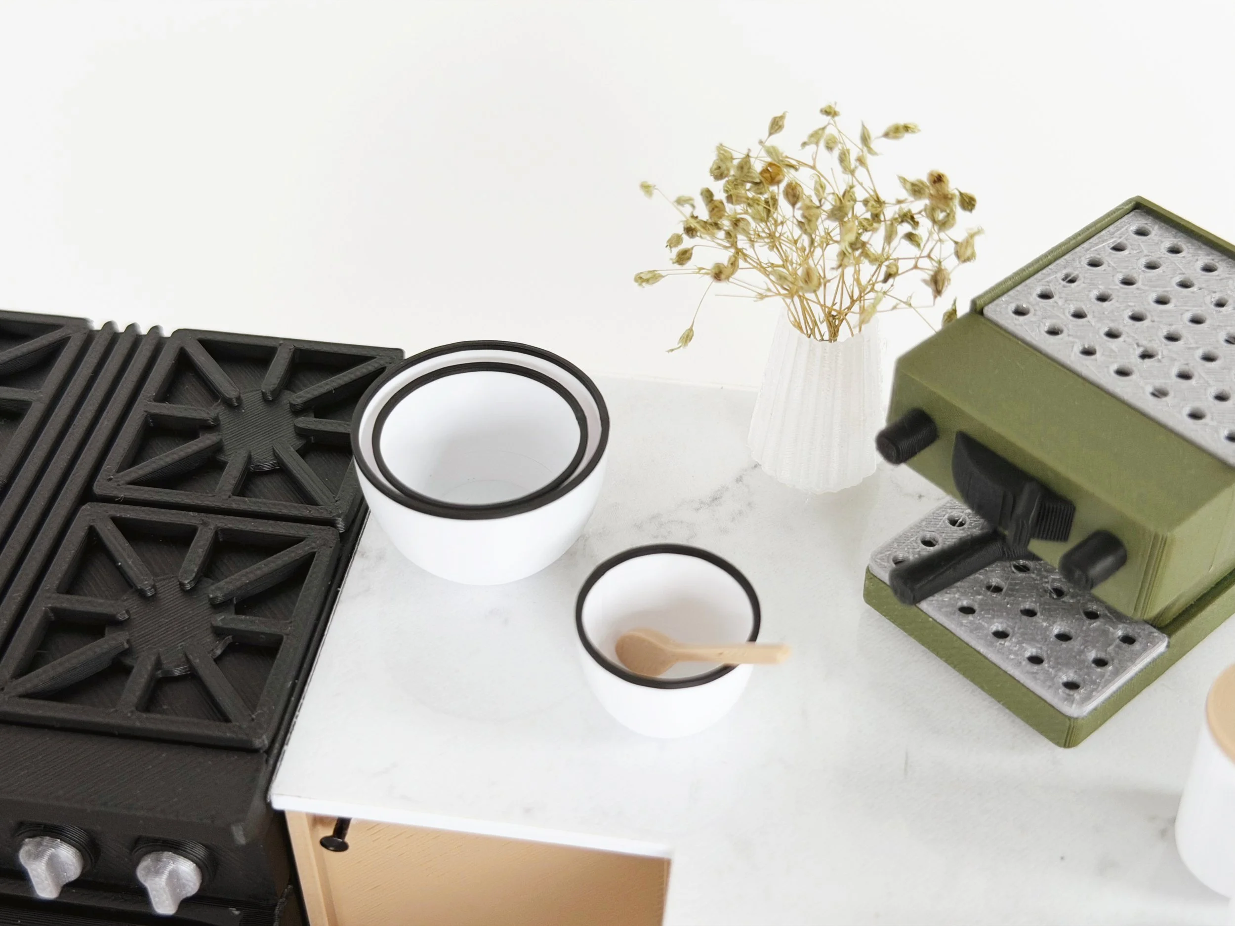 Miniature Nesting Bowls, White with Black Rim