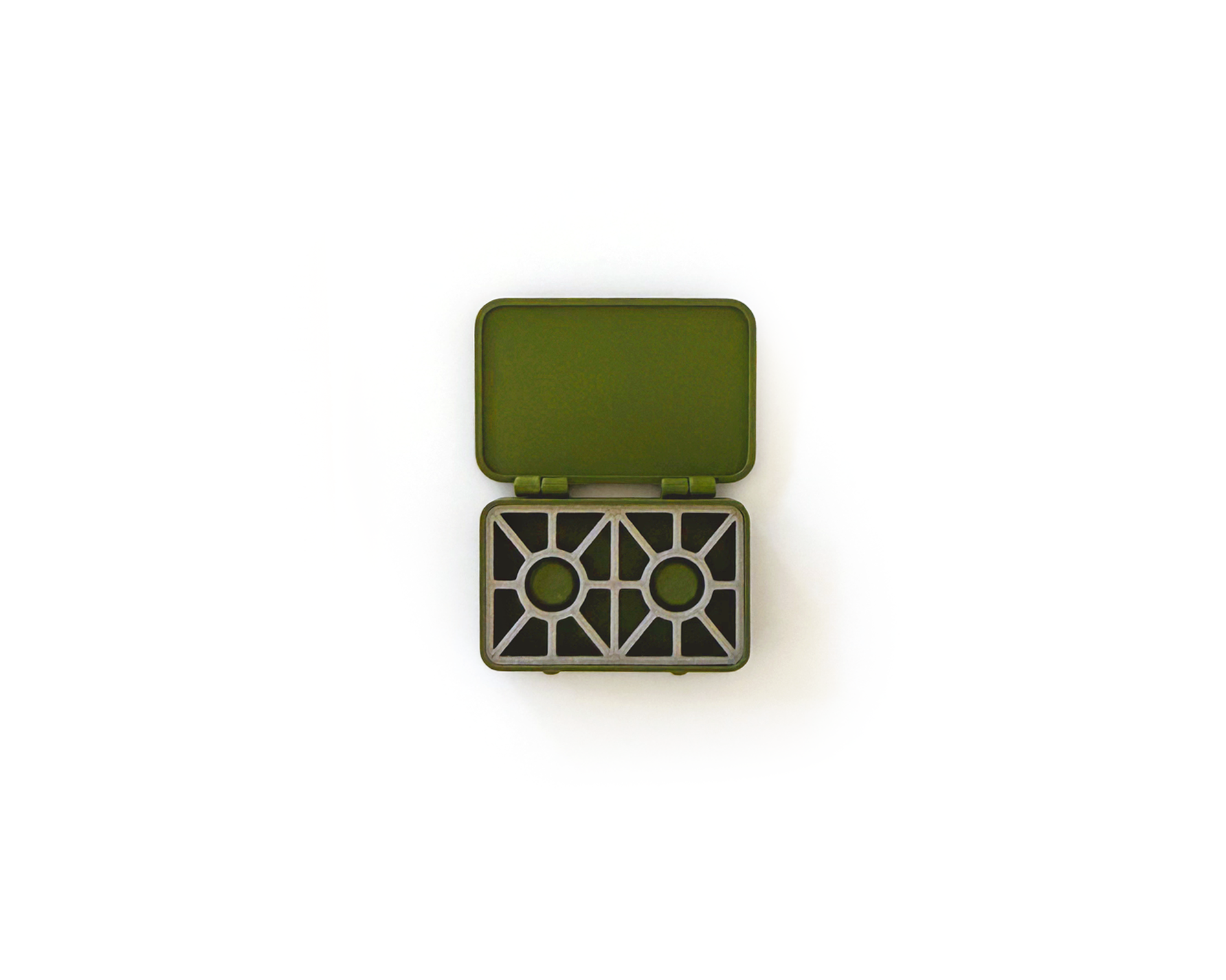 Flat lay of miniature camping stove.