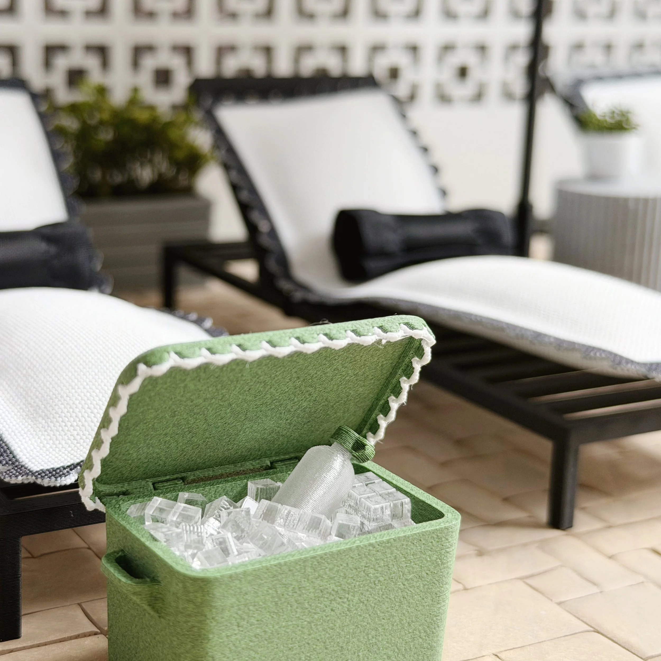 Small scale green cooler with modern design and clean lines