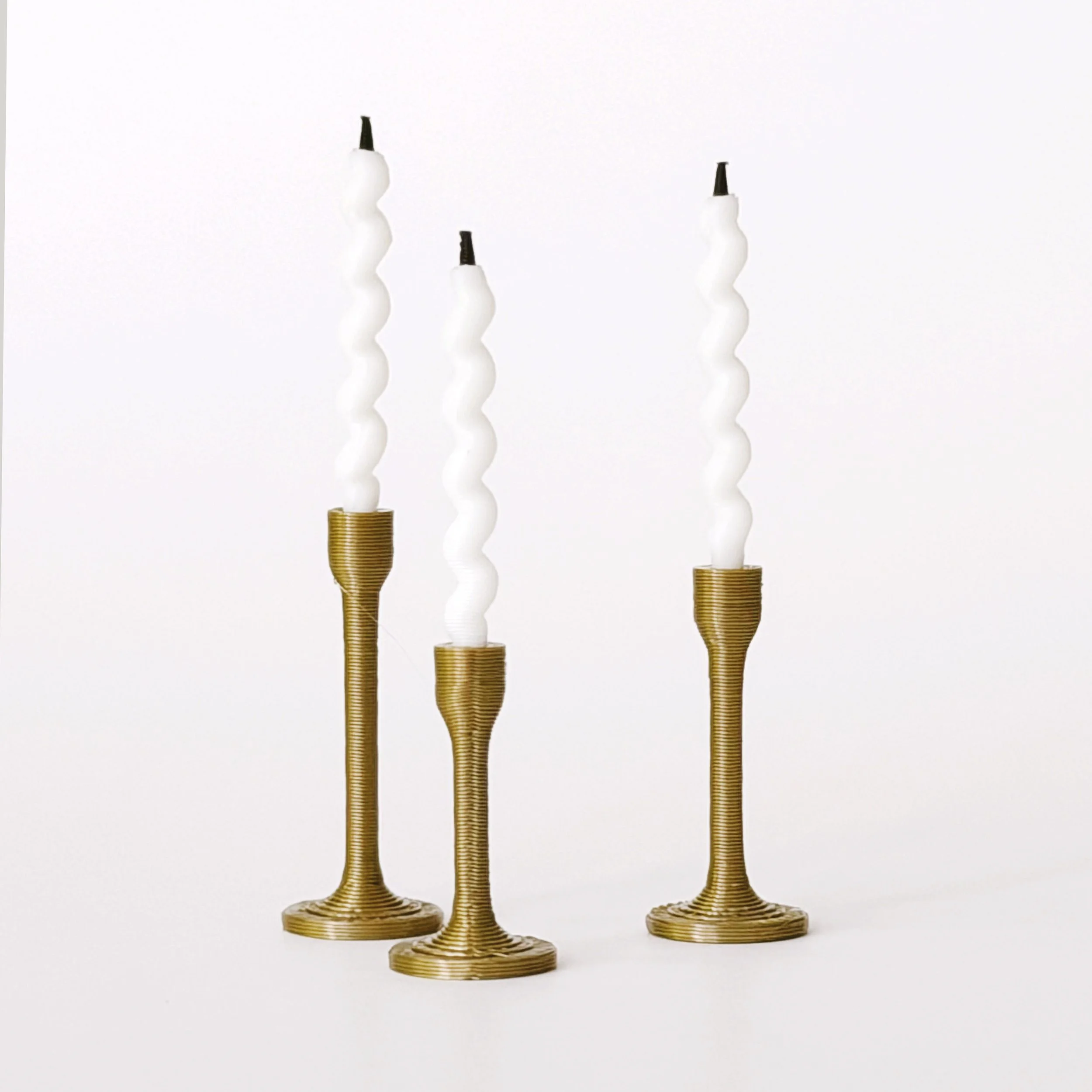 Miniature Gold Taper Candle Holders, Set of 3
