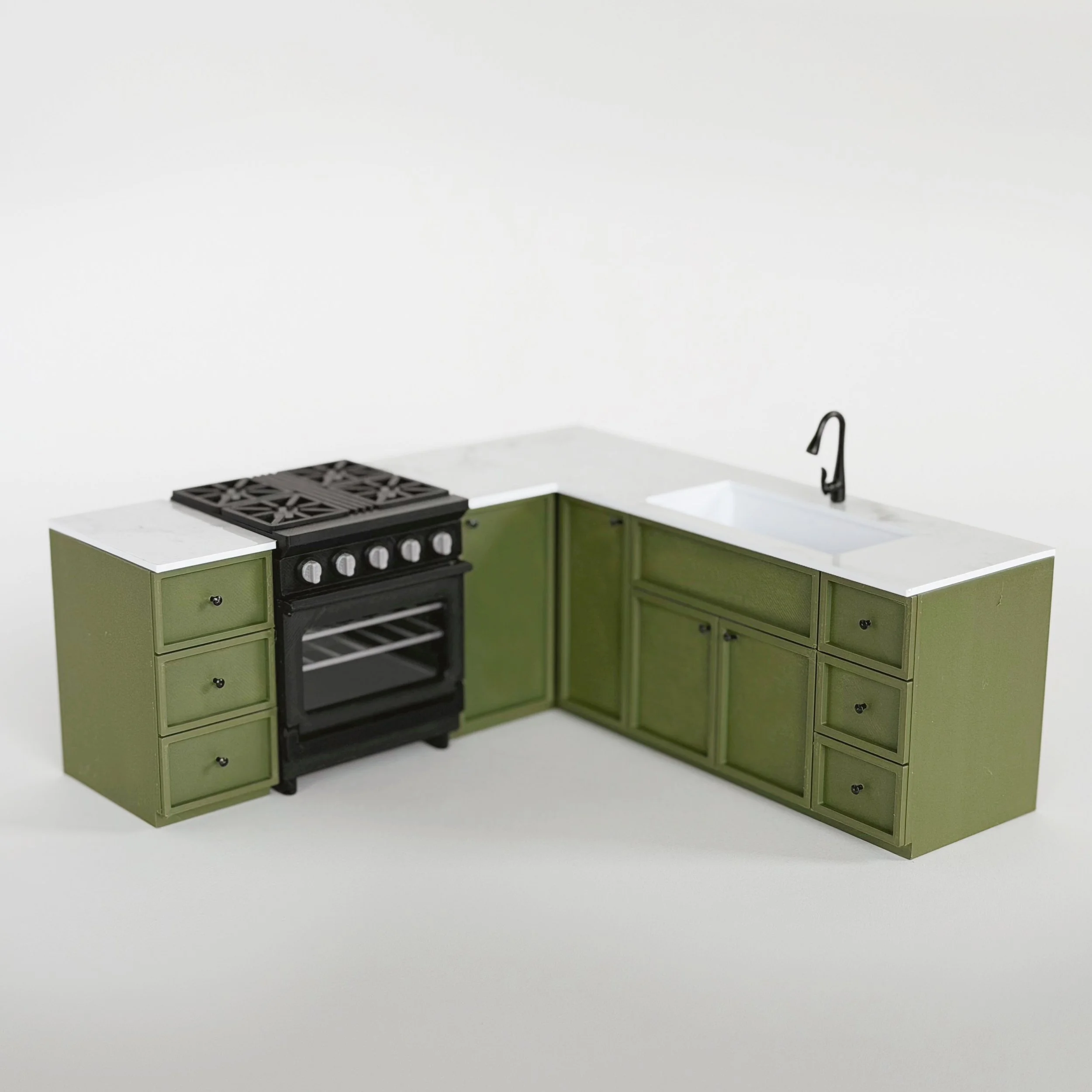 Miniature Olive Green Shaker Kitchen Cabinet & Stove Oven Set