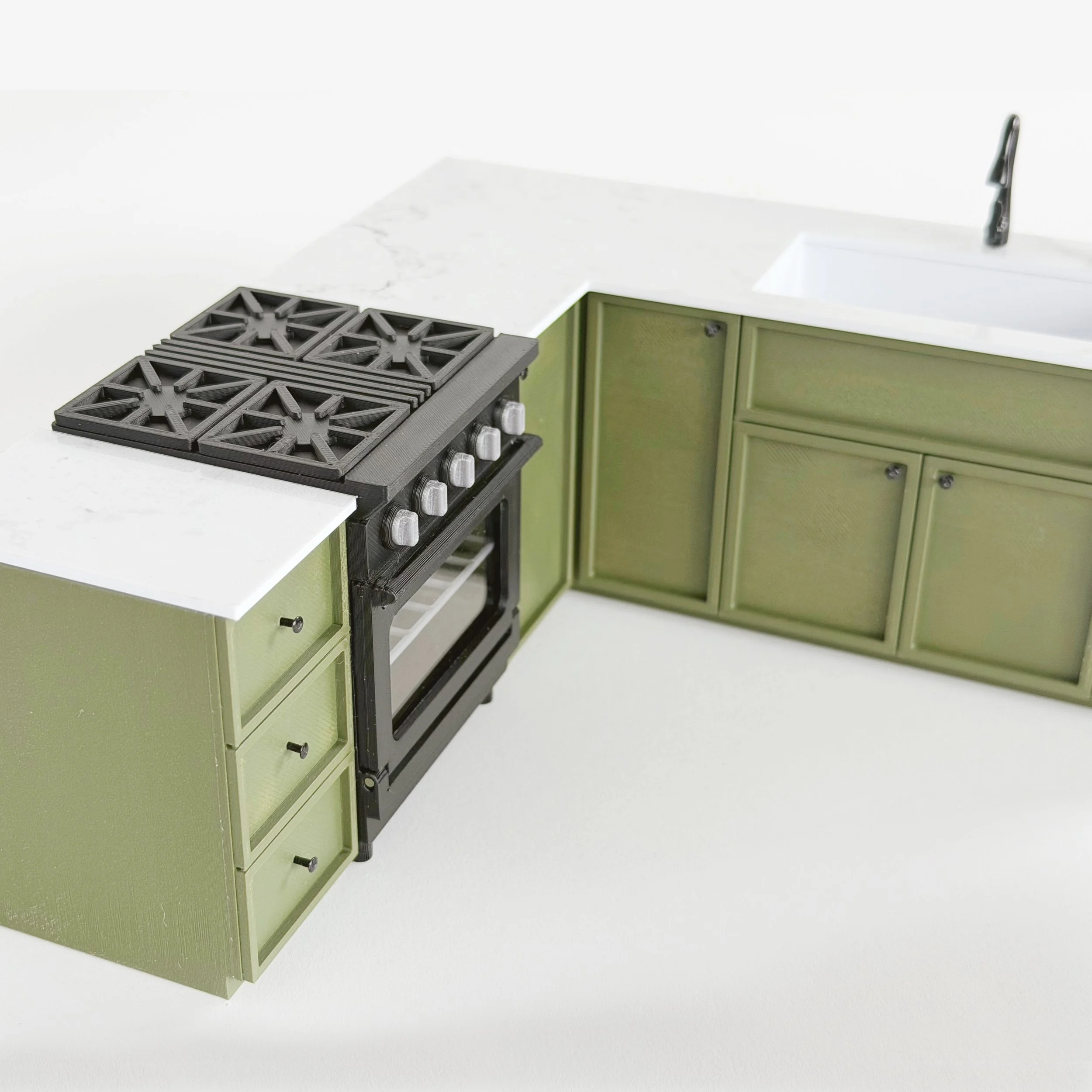 Miniature Olive Green Shaker Kitchen Cabinet & Stove Oven Set