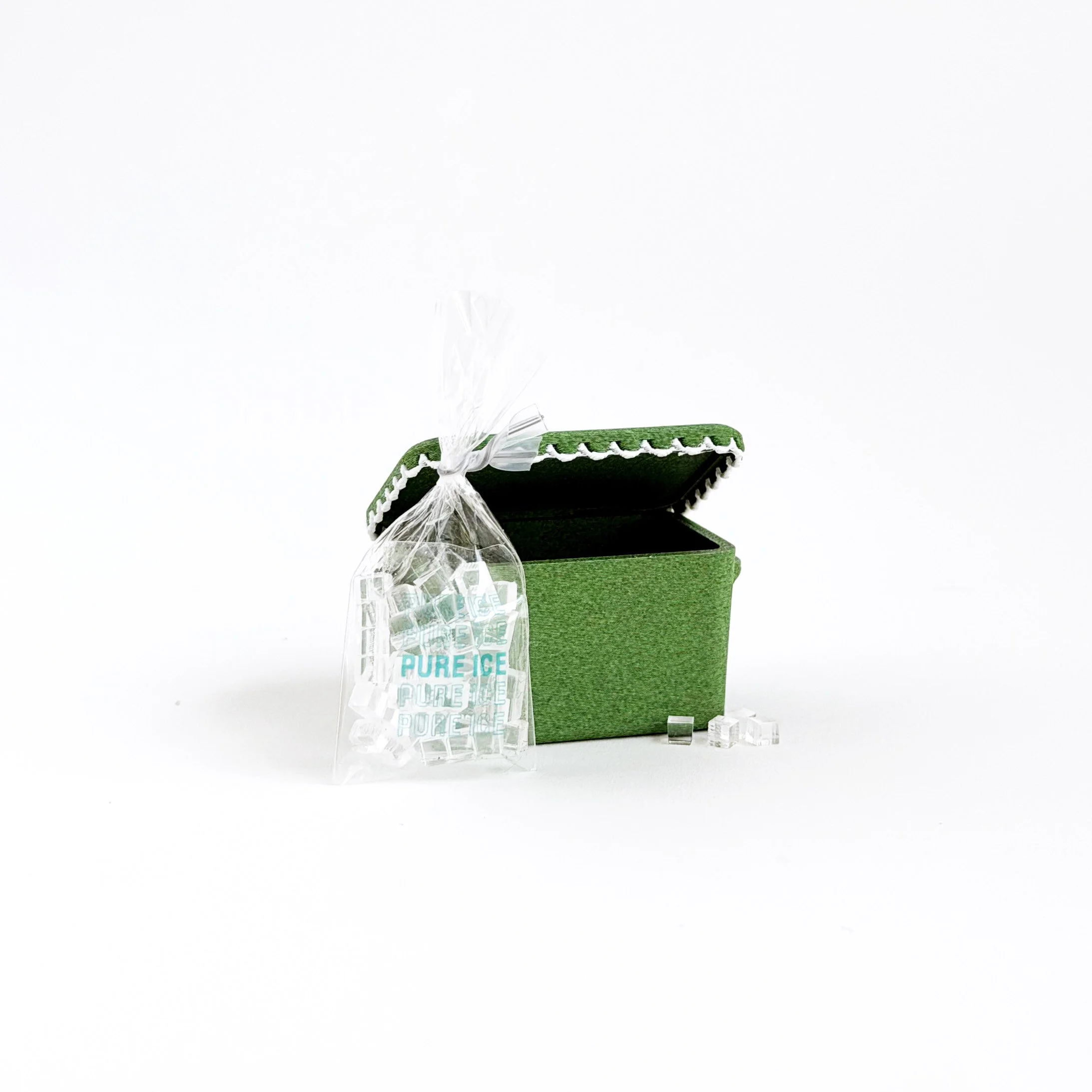 Modern miniature green cooler for dollhouse summer setups